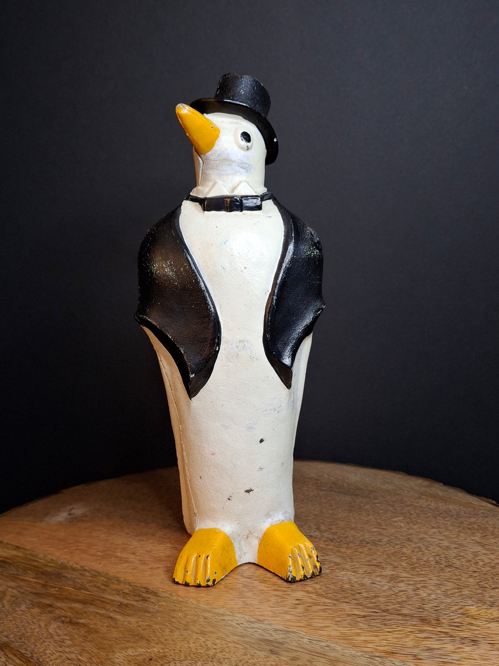 Antique Hubley #463 Cast Iron Dapper Penguin Top Hat Bow Tie Doorstop Circa 1930s
