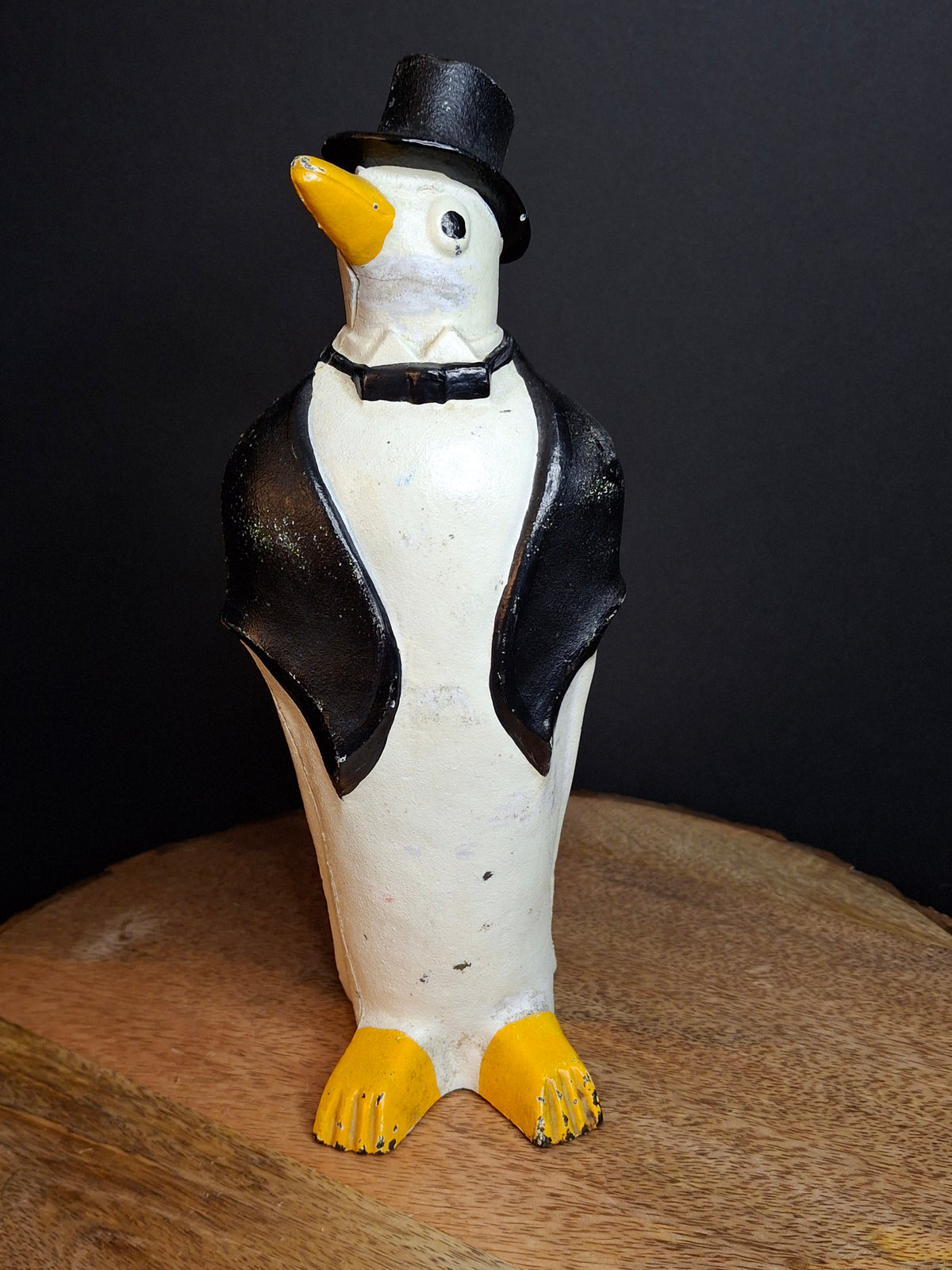 Antique Hubley #463 Cast Iron Dapper Penguin Top Hat Bow Tie Doorstop Circa 1930s
