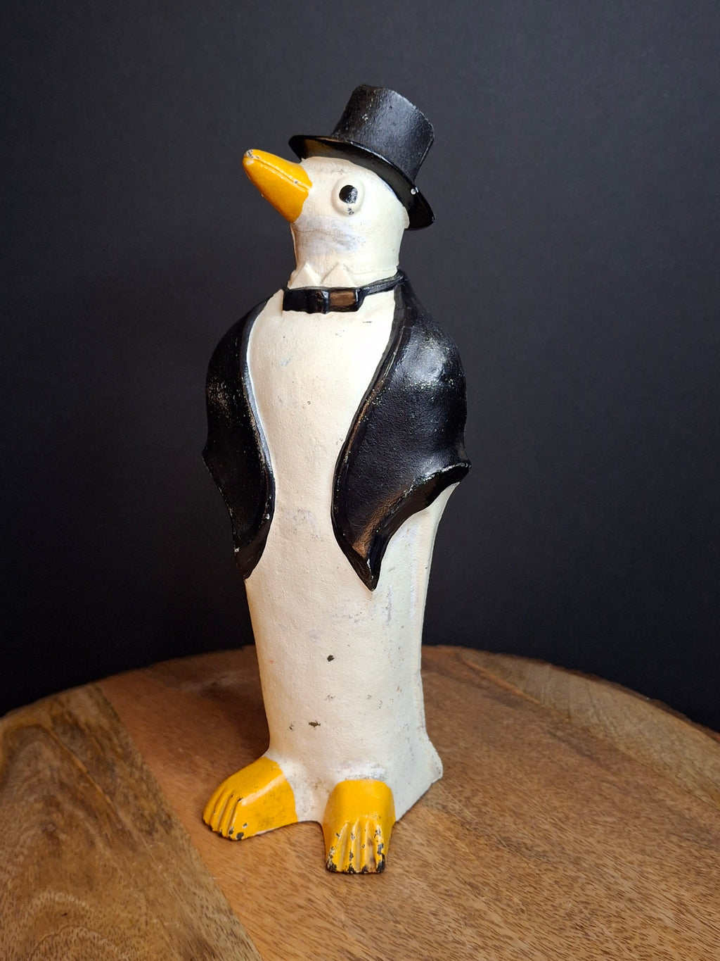 Antique Hubley #463 Cast Iron Dapper Penguin Top Hat Bow Tie Doorstop Circa 1930s