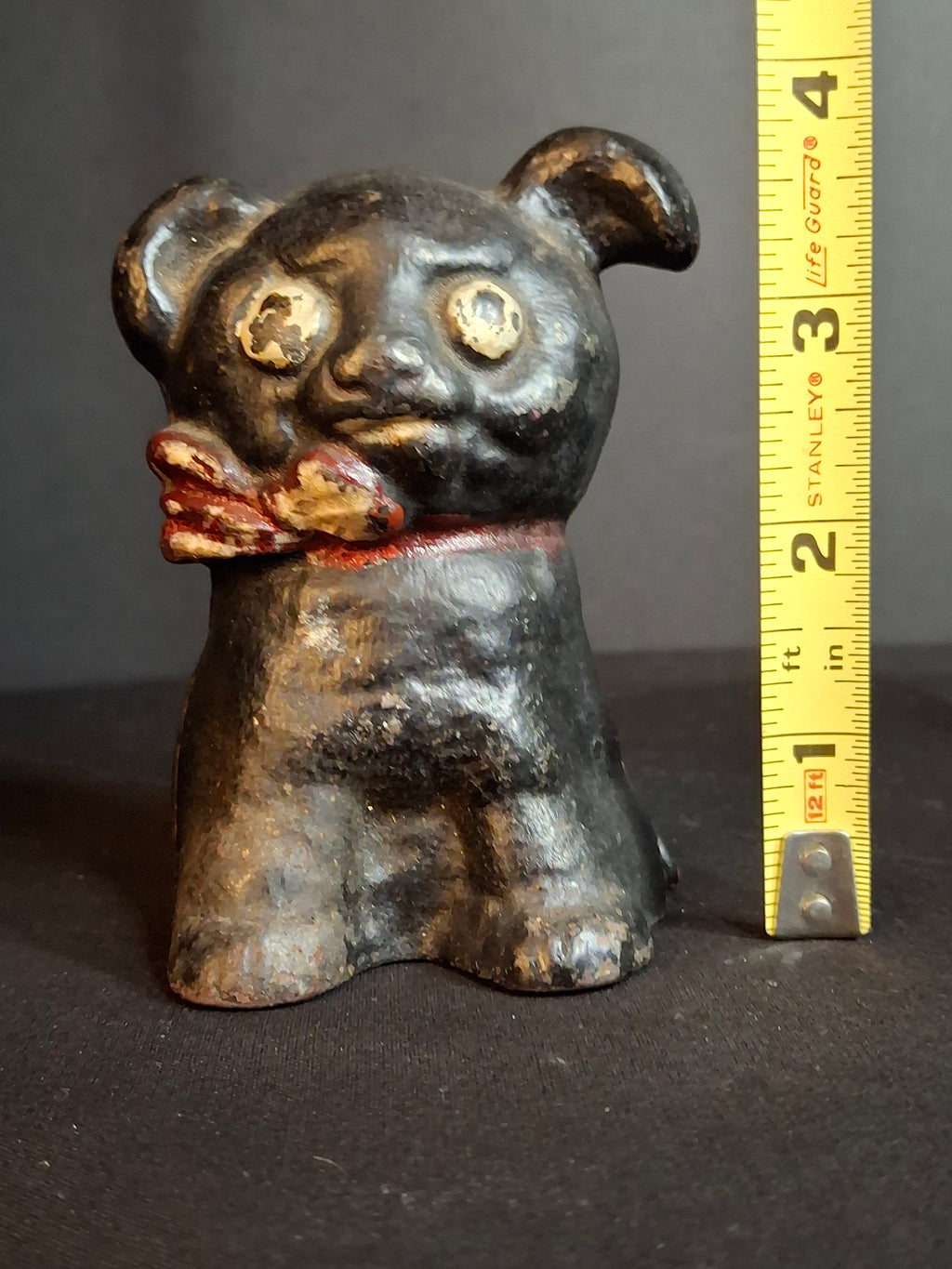 RARE Black Colorway Antique Hubley Cast Iron Fido Dog Still Bank 1904 Orig Paint