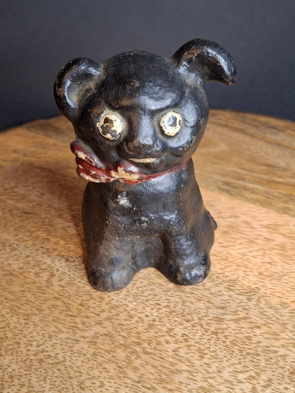 RARE Black Colorway Antique Hubley Cast Iron Fido Dog Still Bank 1904 Orig Paint
