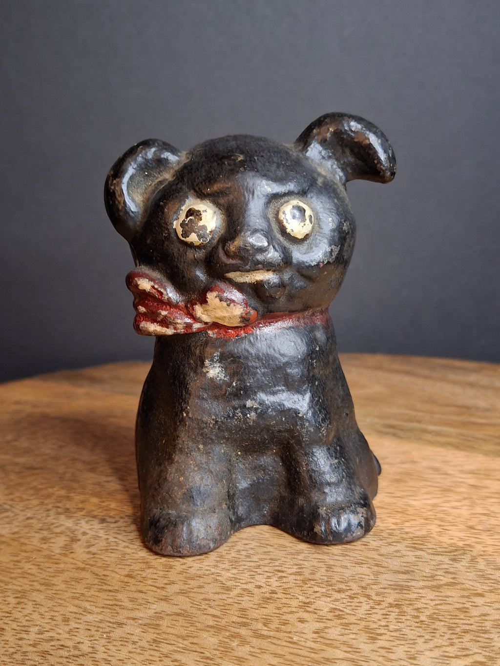 RARE Black Colorway Antique Hubley Cast Iron Fido Dog Still Bank 1904 Orig Paint
