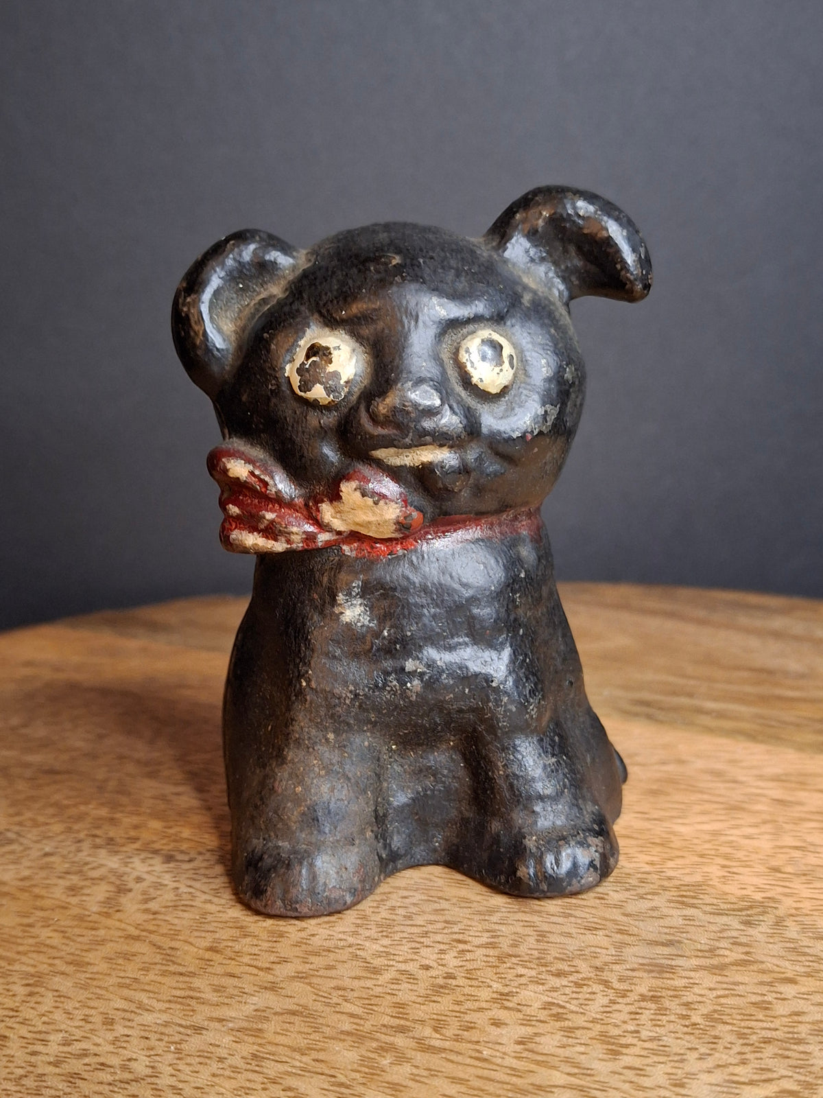 RARE Black Colorway Antique Hubley Cast Iron Fido Dog Still Bank 1904 Orig Paint