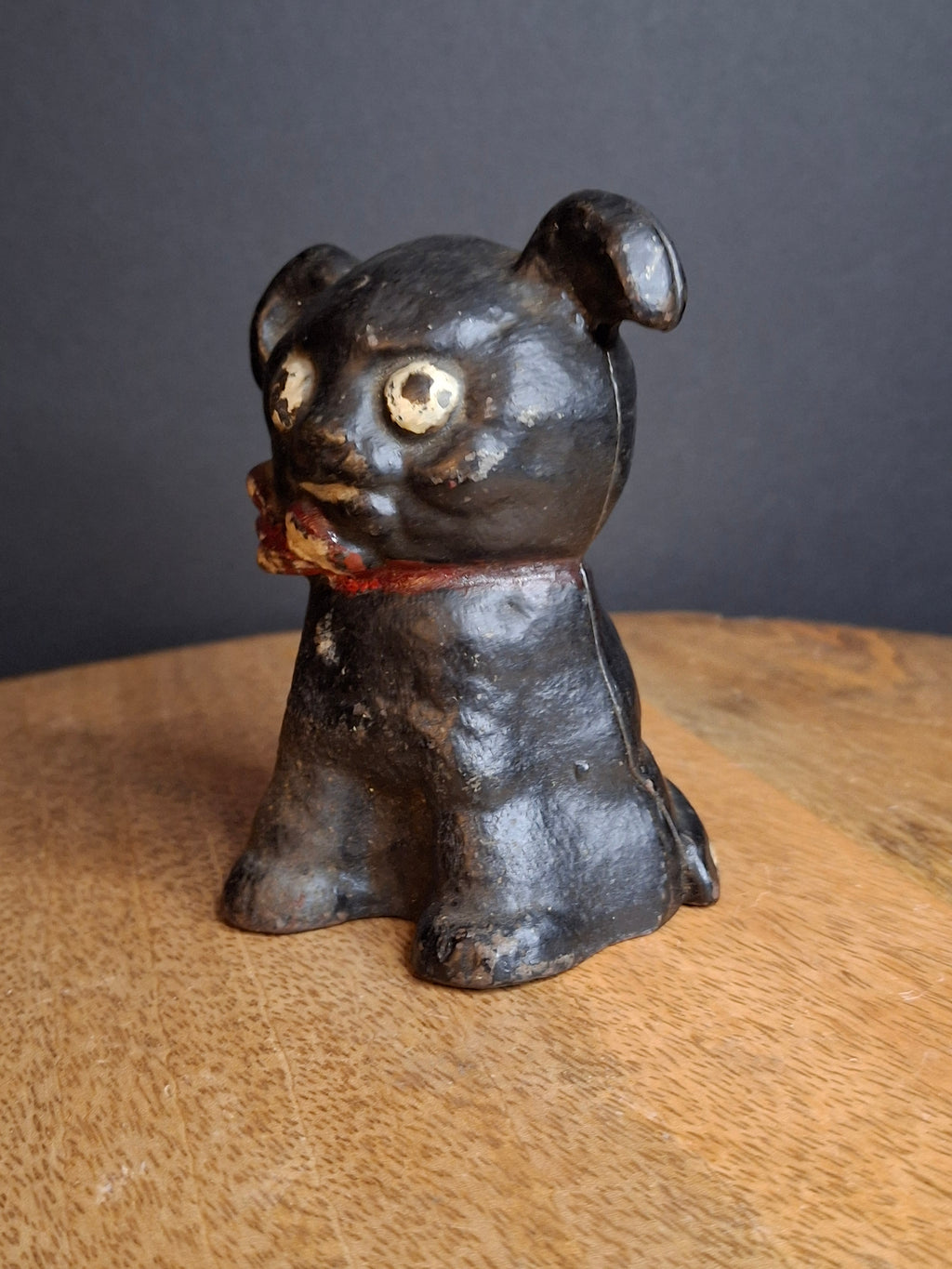 RARE Black Colorway Antique Hubley Cast Iron Fido Dog Still Bank 1904 Orig Paint