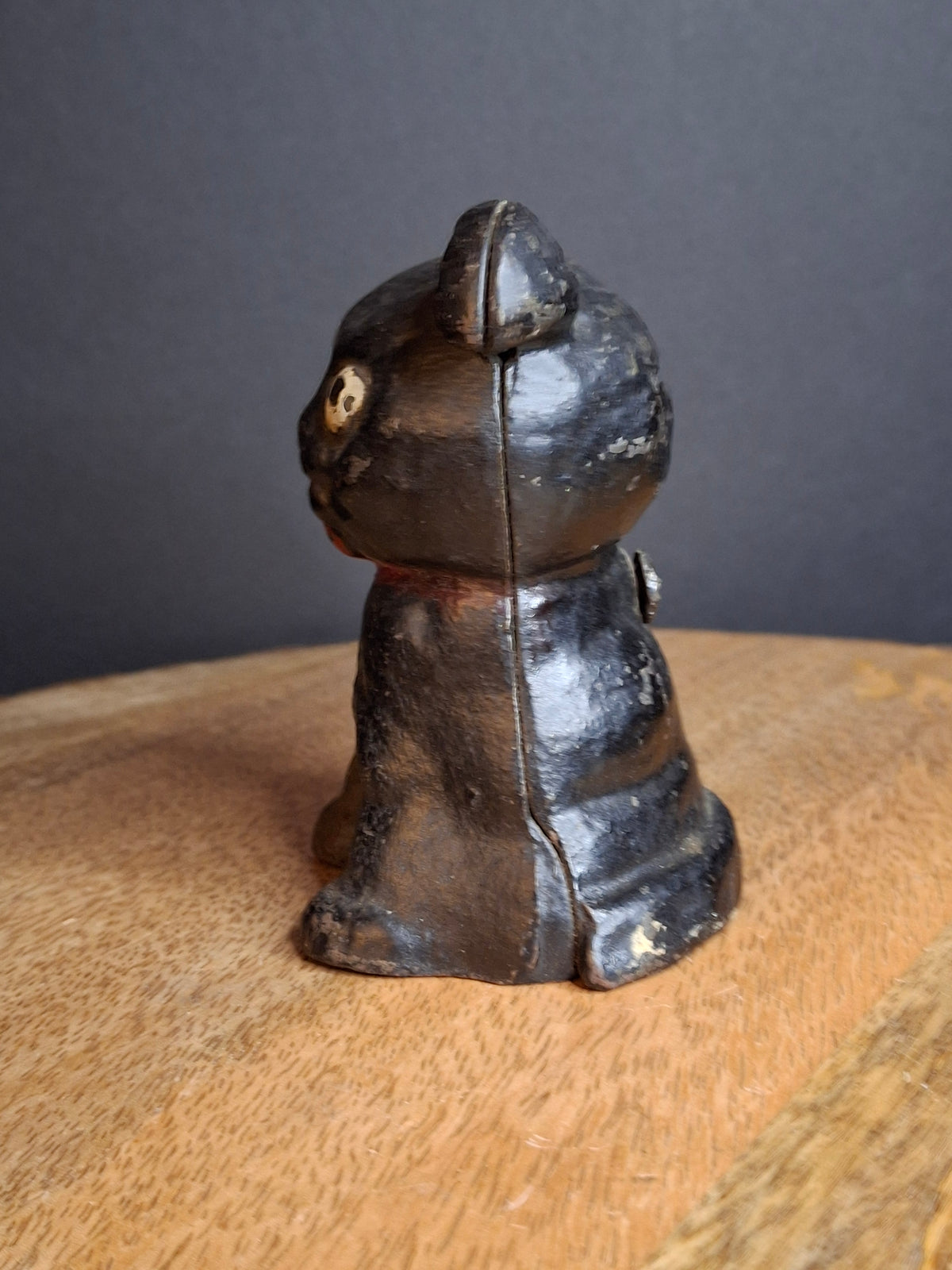 RARE Black Colorway Antique Hubley Cast Iron Fido Dog Still Bank 1904 Orig Paint