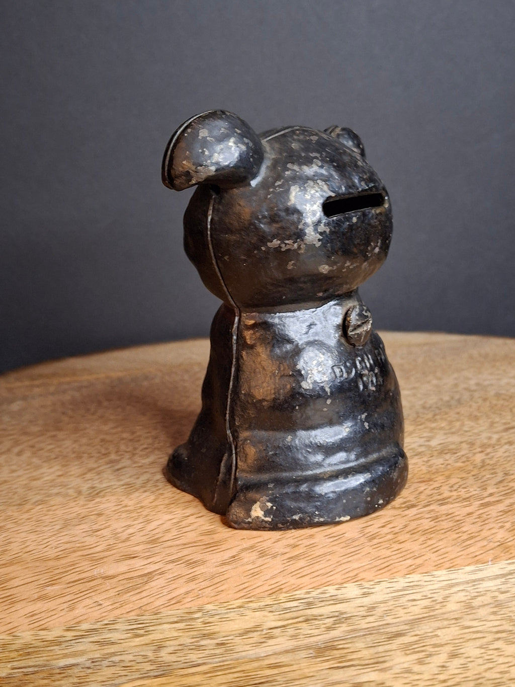 RARE Black Colorway Antique Hubley Cast Iron Fido Dog Still Bank 1904 Orig Paint