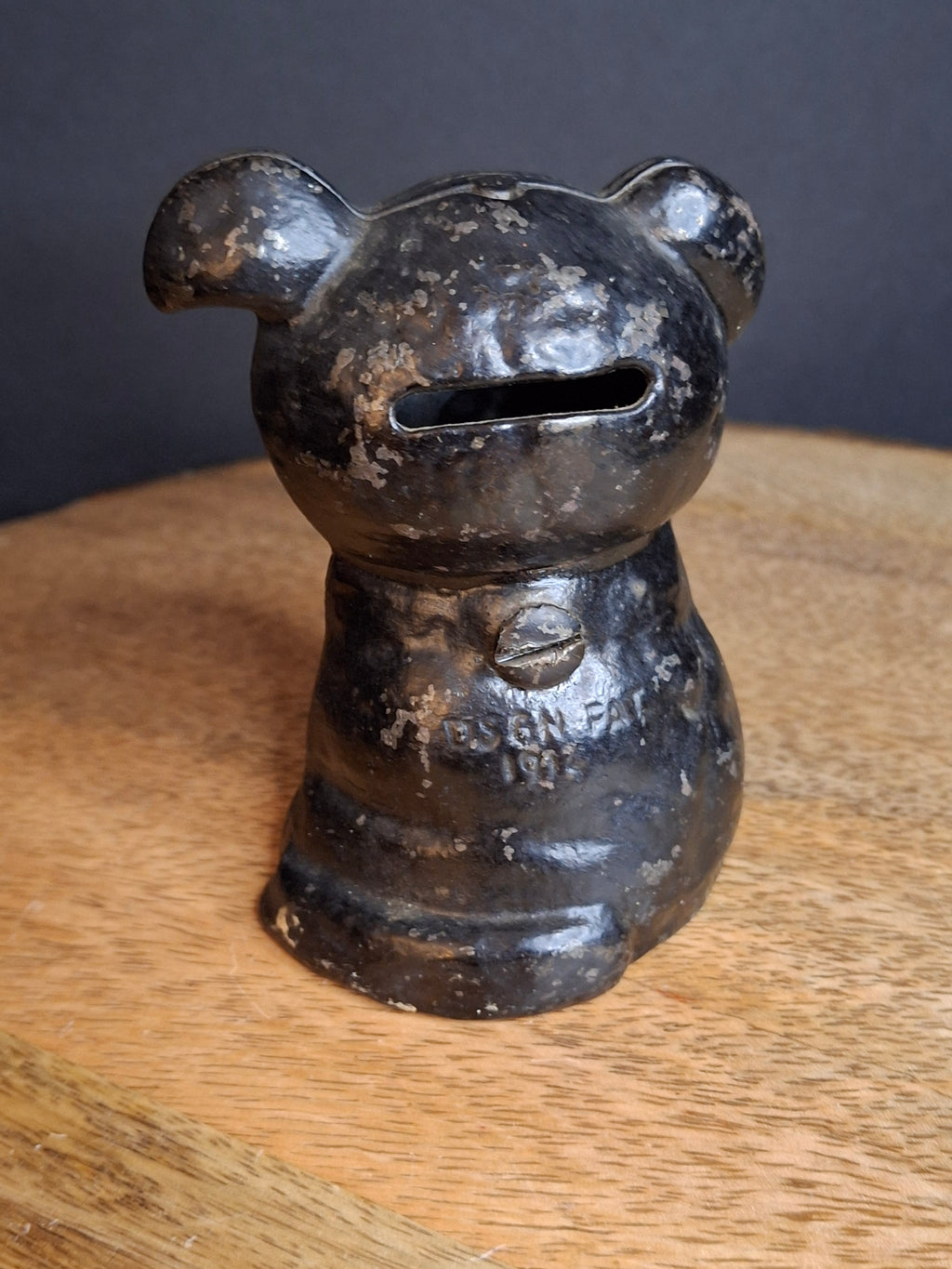 RARE Black Colorway Antique Hubley Cast Iron Fido Dog Still Bank 1904 Orig Paint