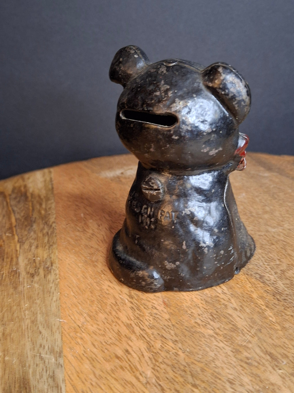 RARE Black Colorway Antique Hubley Cast Iron Fido Dog Still Bank 1904 Orig Paint