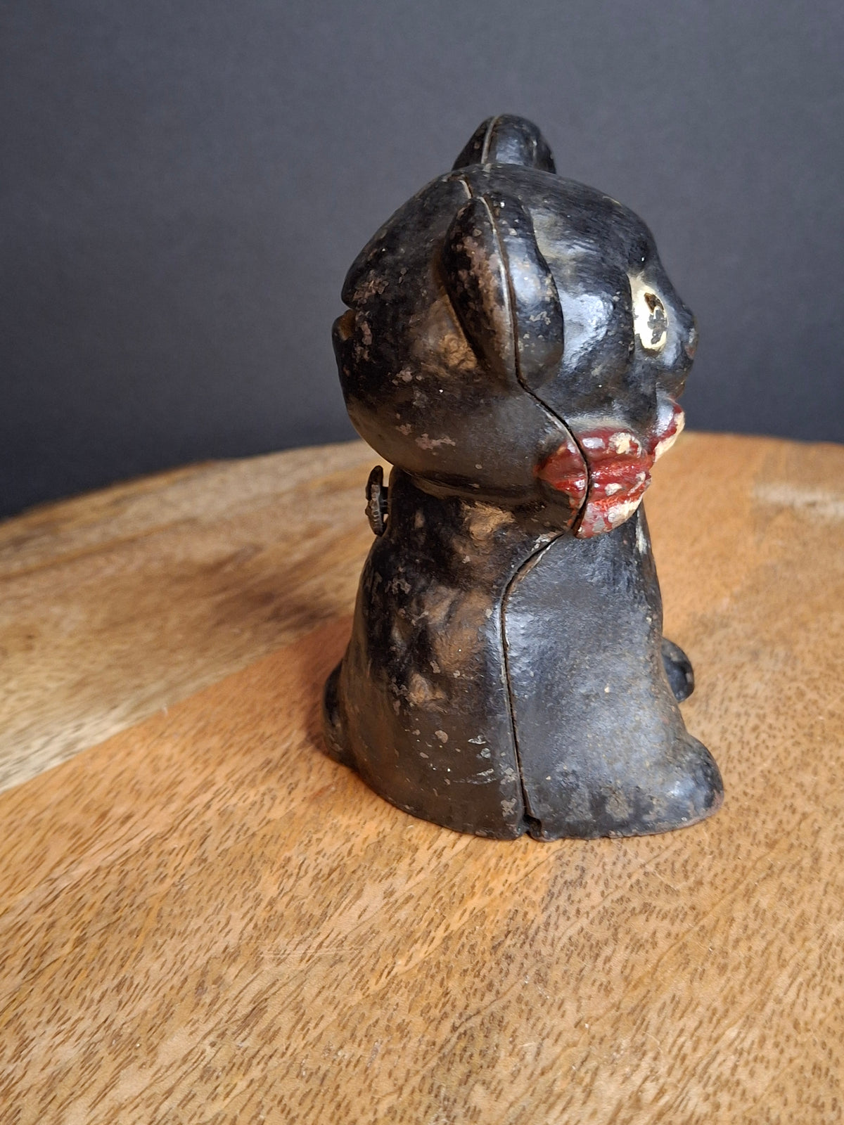 RARE Black Colorway Antique Hubley Cast Iron Fido Dog Still Bank 1904 Orig Paint
