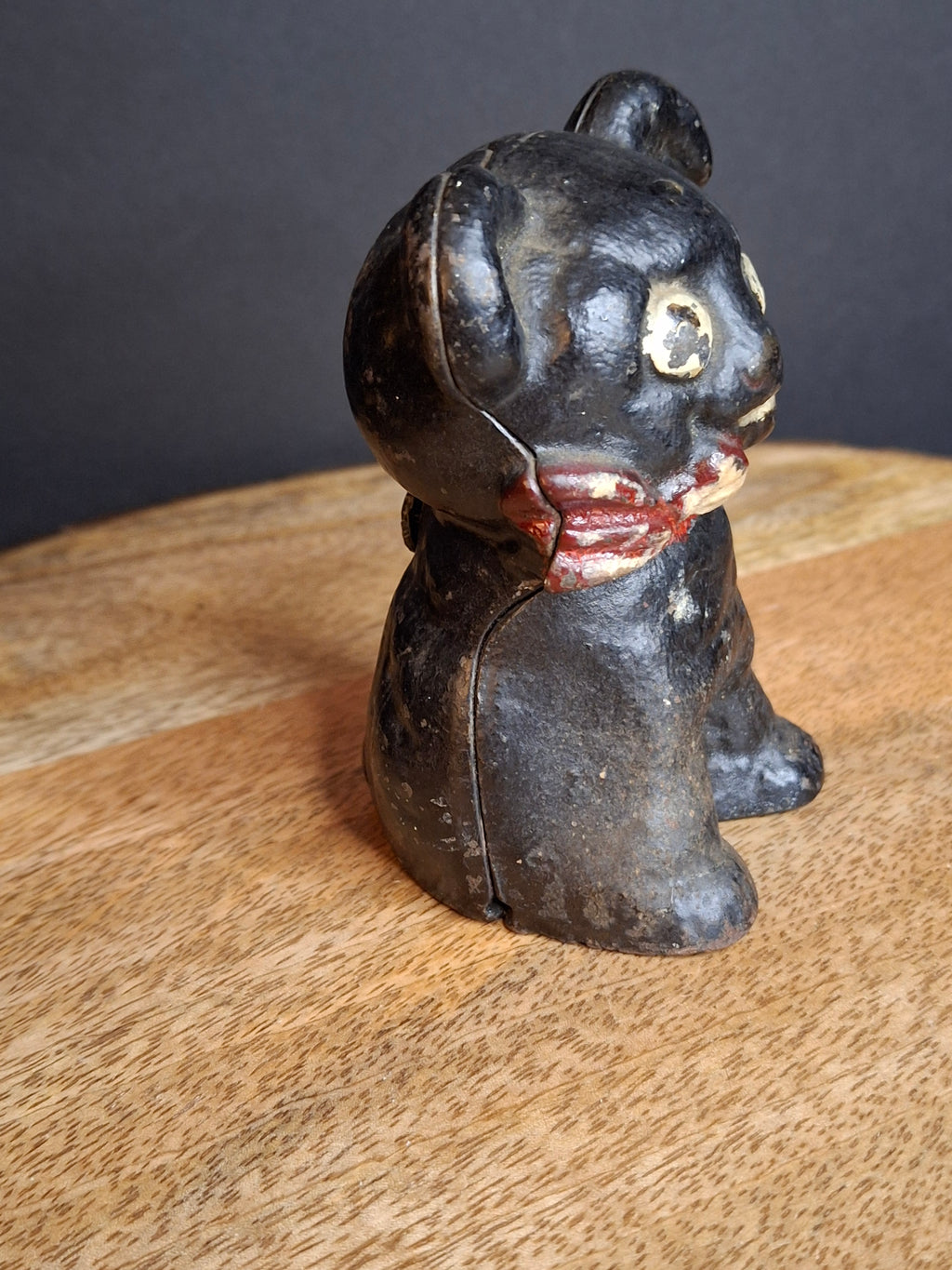RARE Black Colorway Antique Hubley Cast Iron Fido Dog Still Bank 1904 Orig Paint