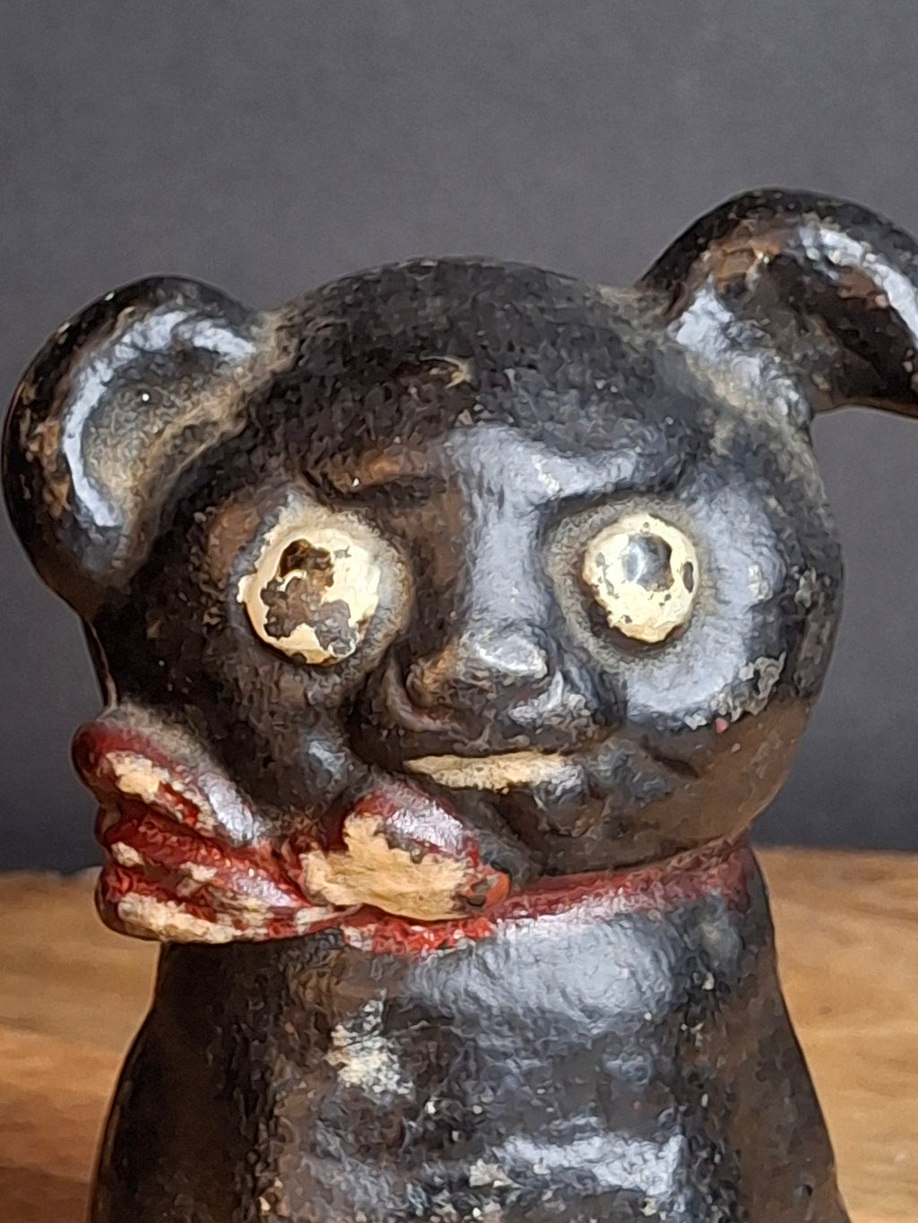 RARE Black Colorway Antique Hubley Cast Iron Fido Dog Still Bank 1904 Orig Paint