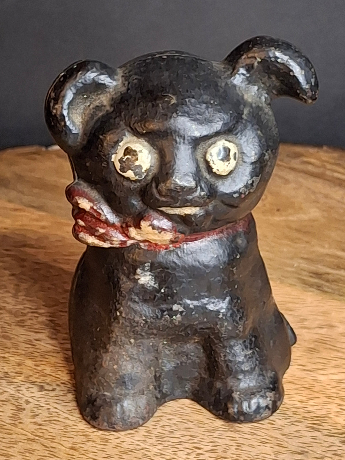 RARE Black Colorway Antique Hubley Cast Iron Fido Dog Still Bank 1904 Orig Paint