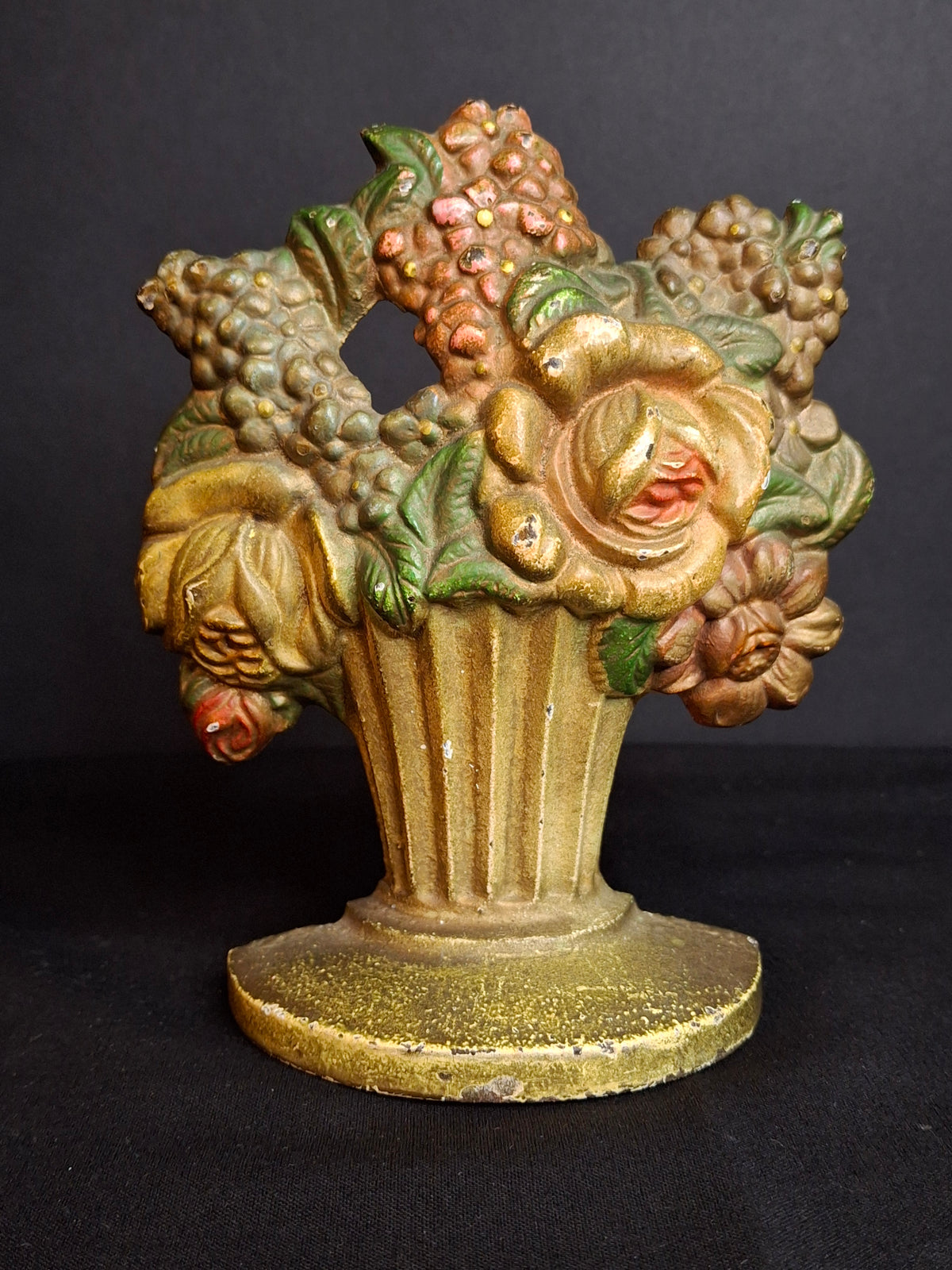 Antique Hubley 479 Cast Iron Flower Basket Urn Doorstop Original Paint c. 1920s