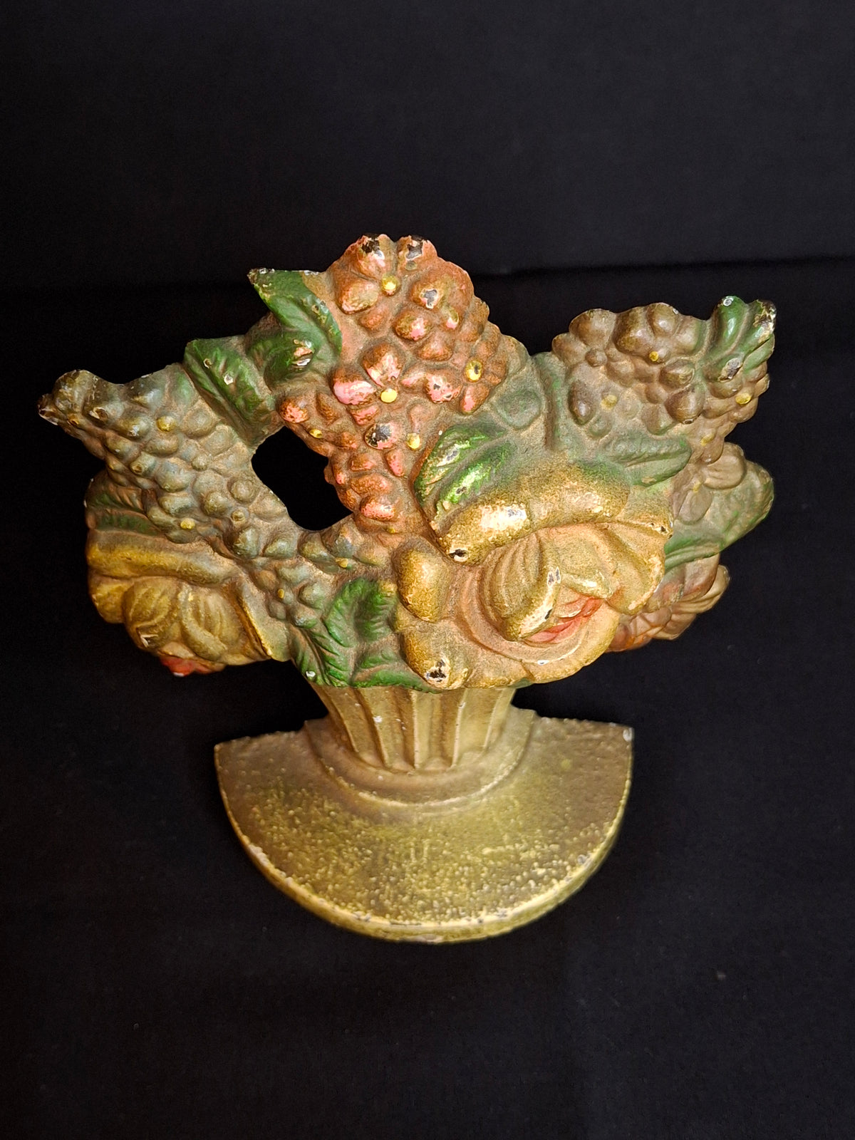 Antique Hubley 479 Cast Iron Flower Basket Urn Doorstop Original Paint c. 1920s
