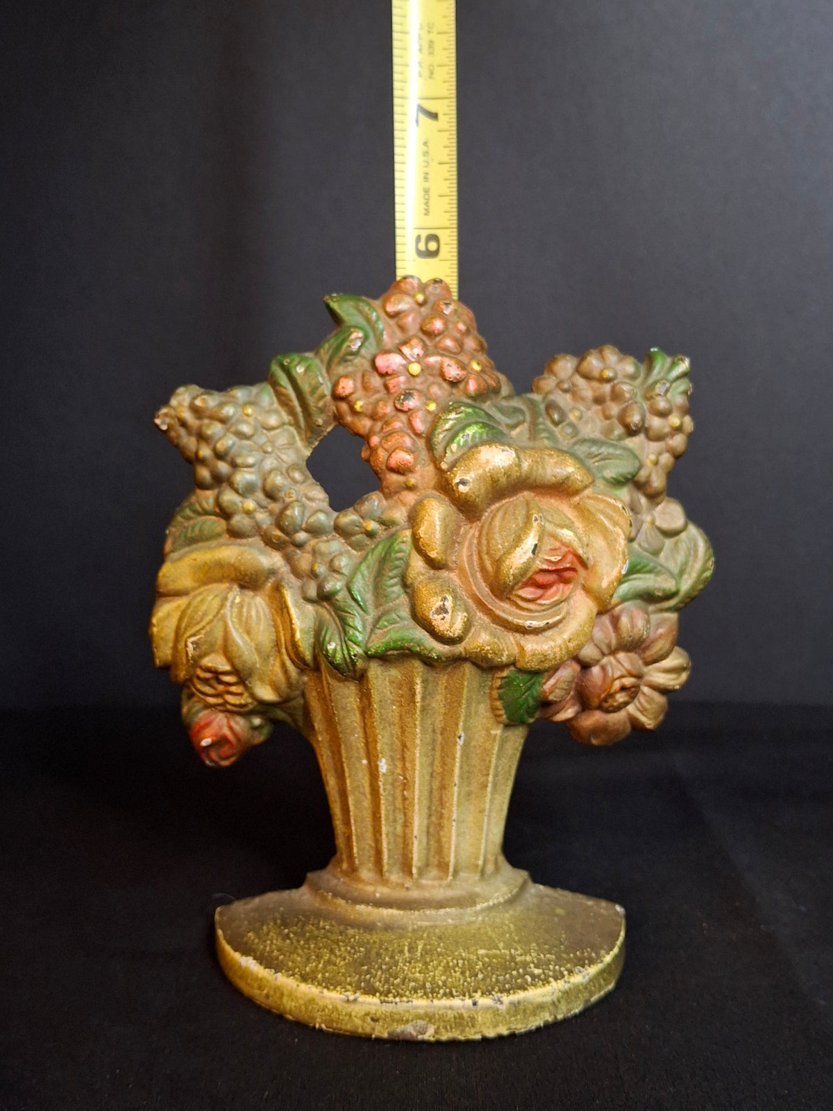 Antique Hubley 479 Cast Iron Flower Basket Urn Doorstop Original Paint c. 1920s