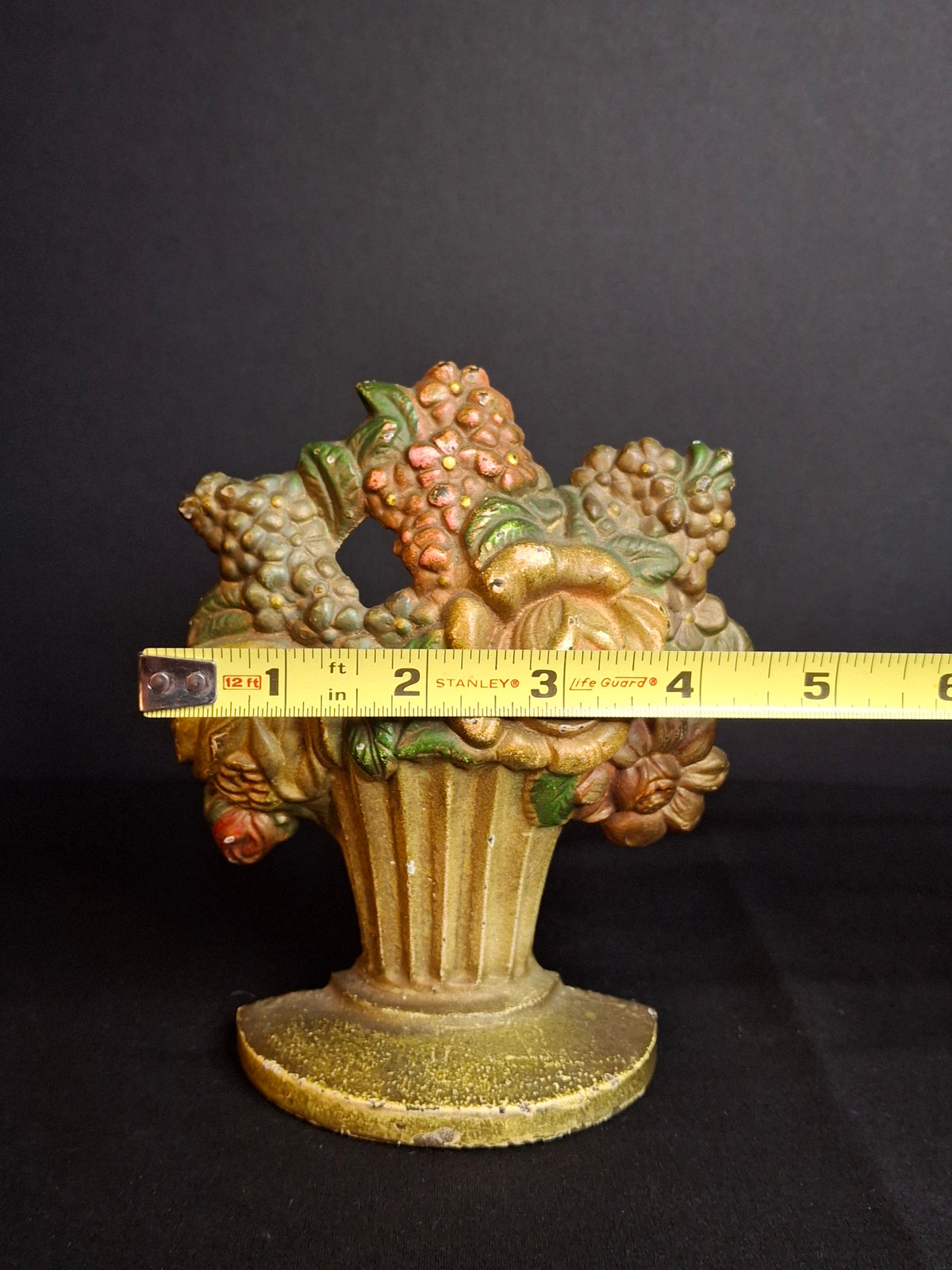 Antique Hubley 479 Cast Iron Flower Basket Urn Doorstop Original Paint c. 1920s