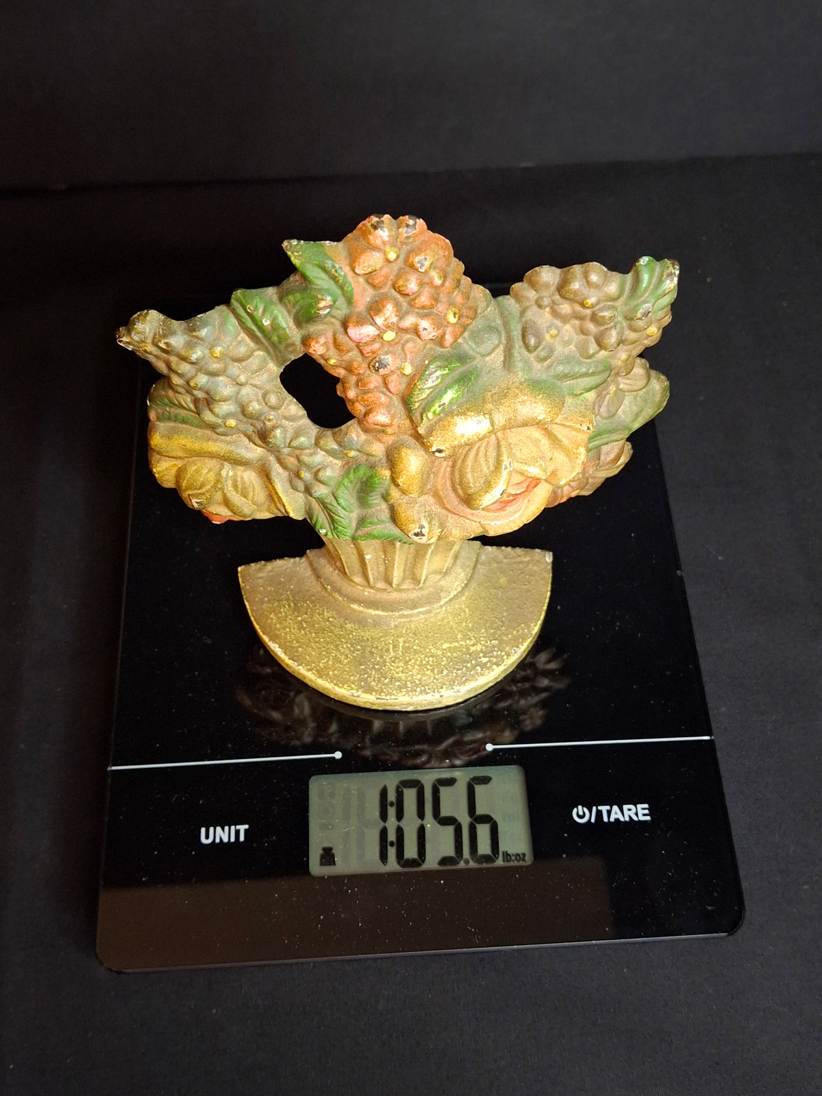 Antique Hubley 479 Cast Iron Flower Basket Urn Doorstop Original Paint c. 1920s