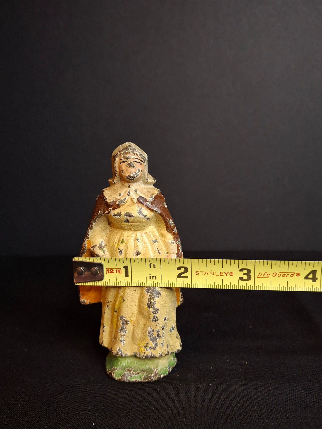Antique Cast Iron Pilgrim Puritan Woman Figurine Paperweight Attrib Hubley Colonial Lady Thanksgiving