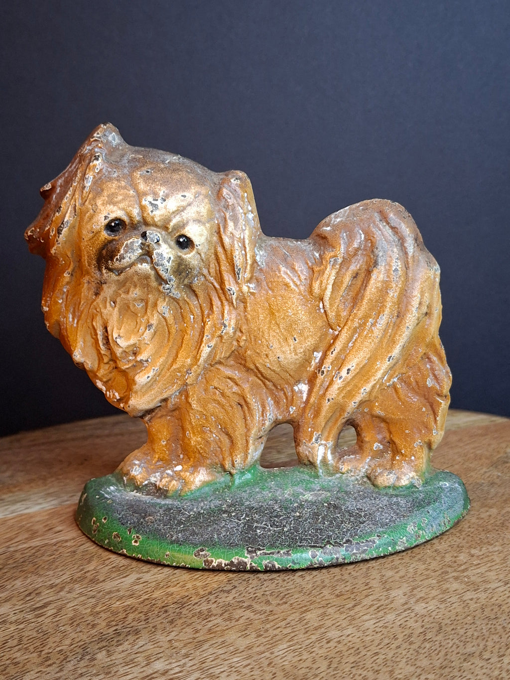 Antique Hubley #353 Cast Iron Pekingese Dog Paperweight Figurine / Single Bookend (c. 1920s)