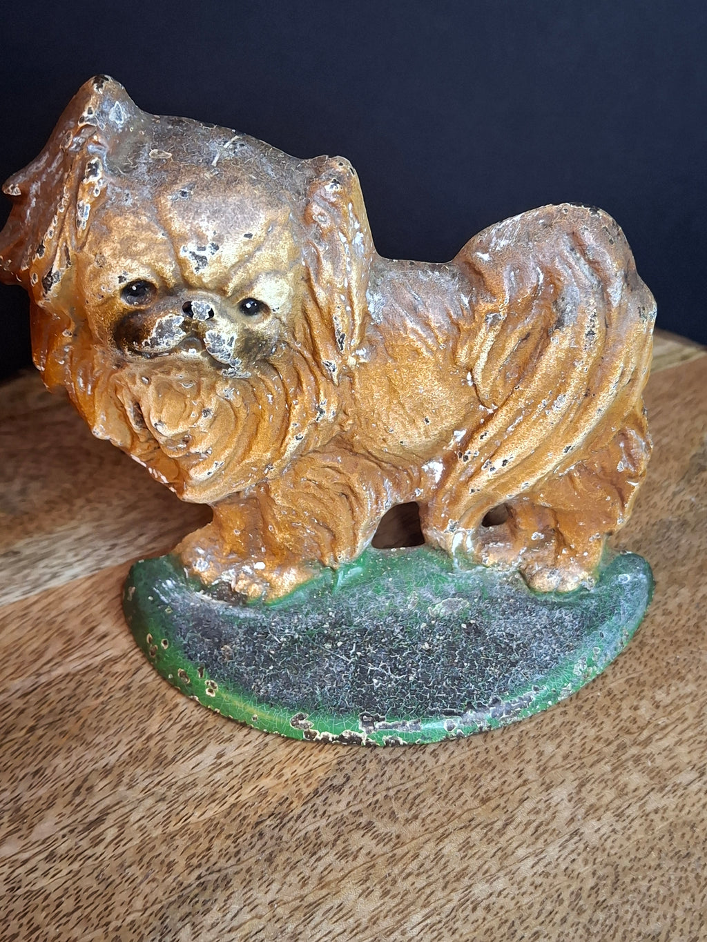 Antique Hubley #353 Cast Iron Pekingese Dog Paperweight Figurine / Single Bookend (c. 1920s)