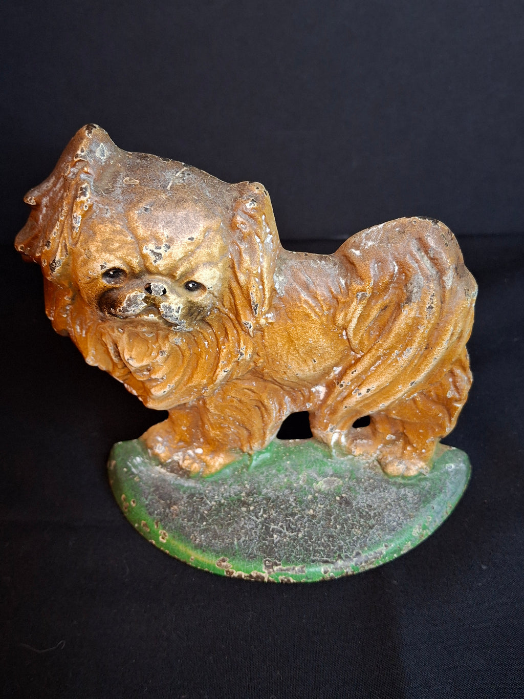 Antique Hubley #353 Cast Iron Pekingese Dog Paperweight Figurine / Single Bookend (c. 1920s)