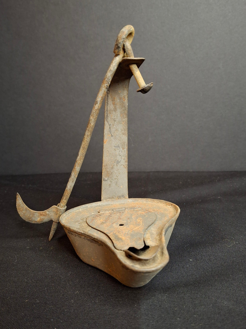 Antique 18th C Tin Betty Lamp Primitive Hand Wrought Grease Fat Oil Light Hook Pick