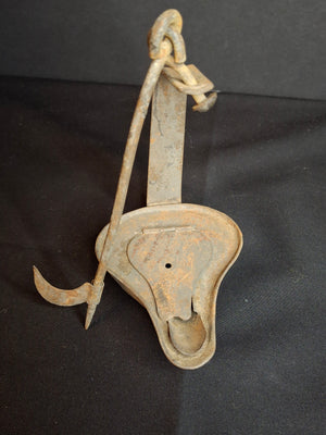 Antique 18th C Tin Betty Lamp Primitive Hand Wrought Grease Fat Oil Light Hook Pick