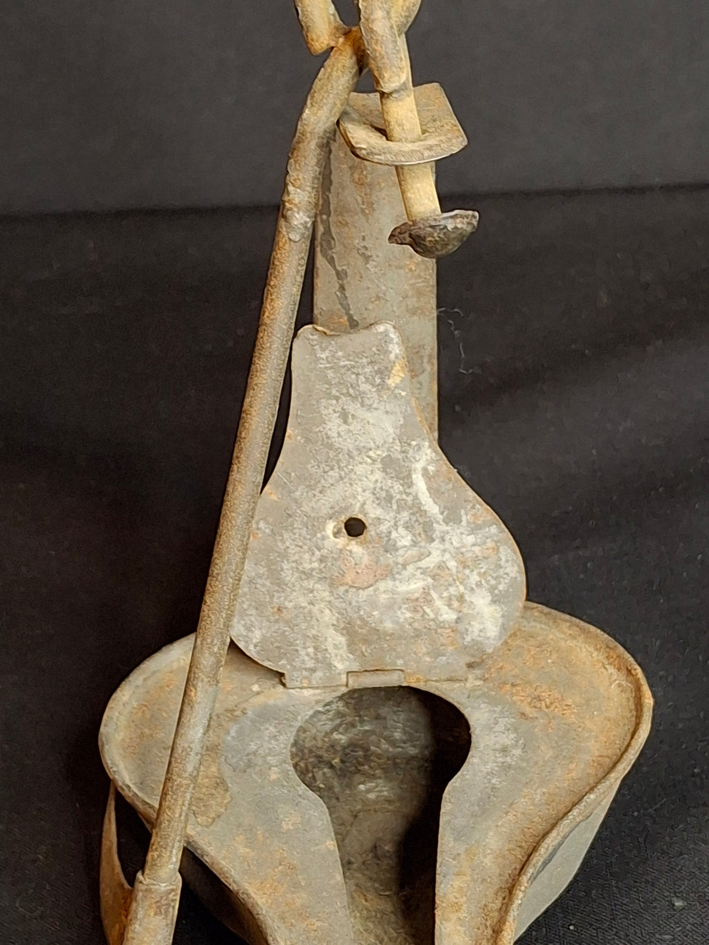 Antique 18th C Tin Betty Lamp Primitive Hand Wrought Grease Fat Oil Light Hook Pick