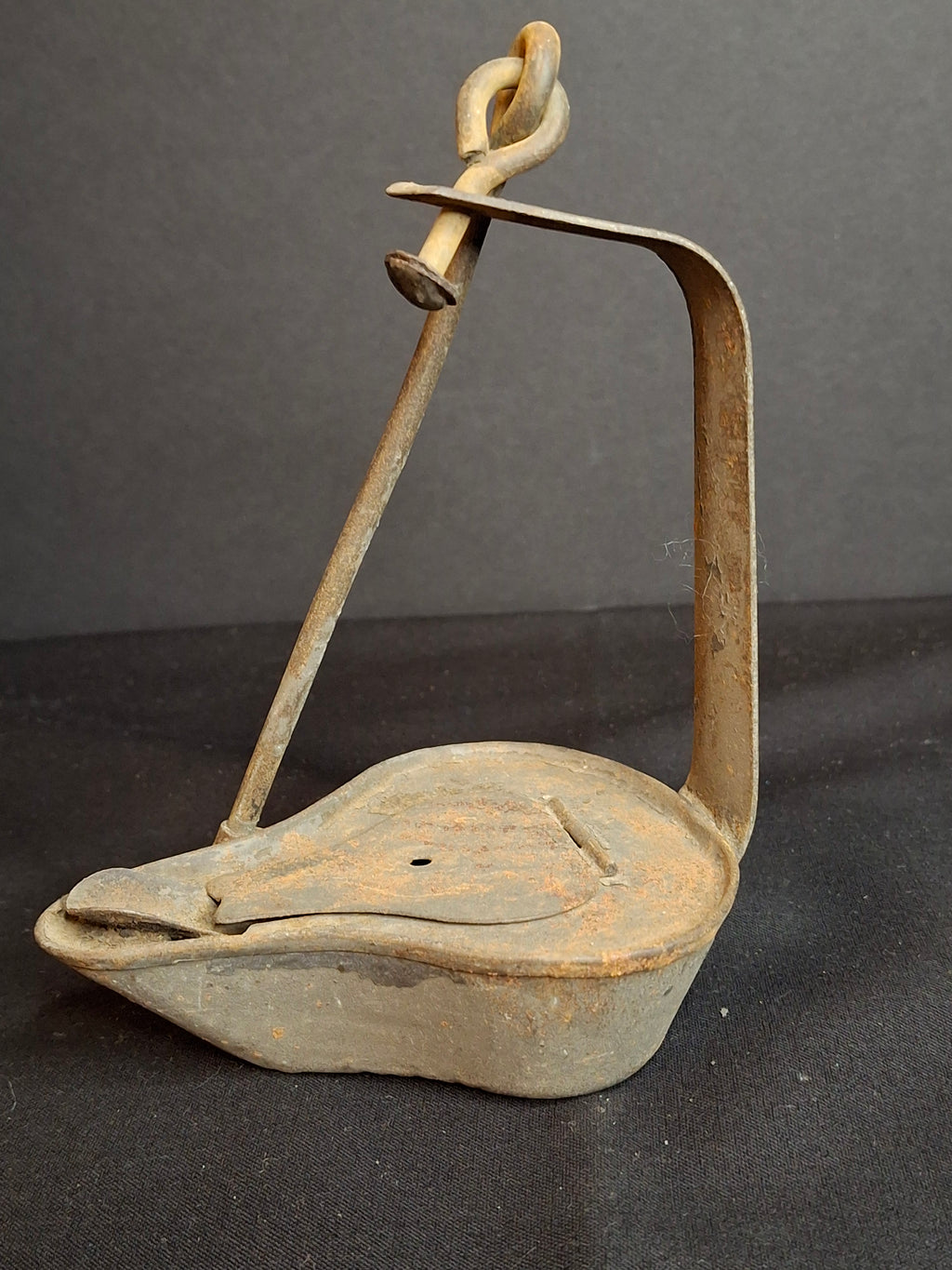 Antique 18th C Tin Betty Lamp Primitive Hand Wrought Grease Fat Oil Light Hook Pick