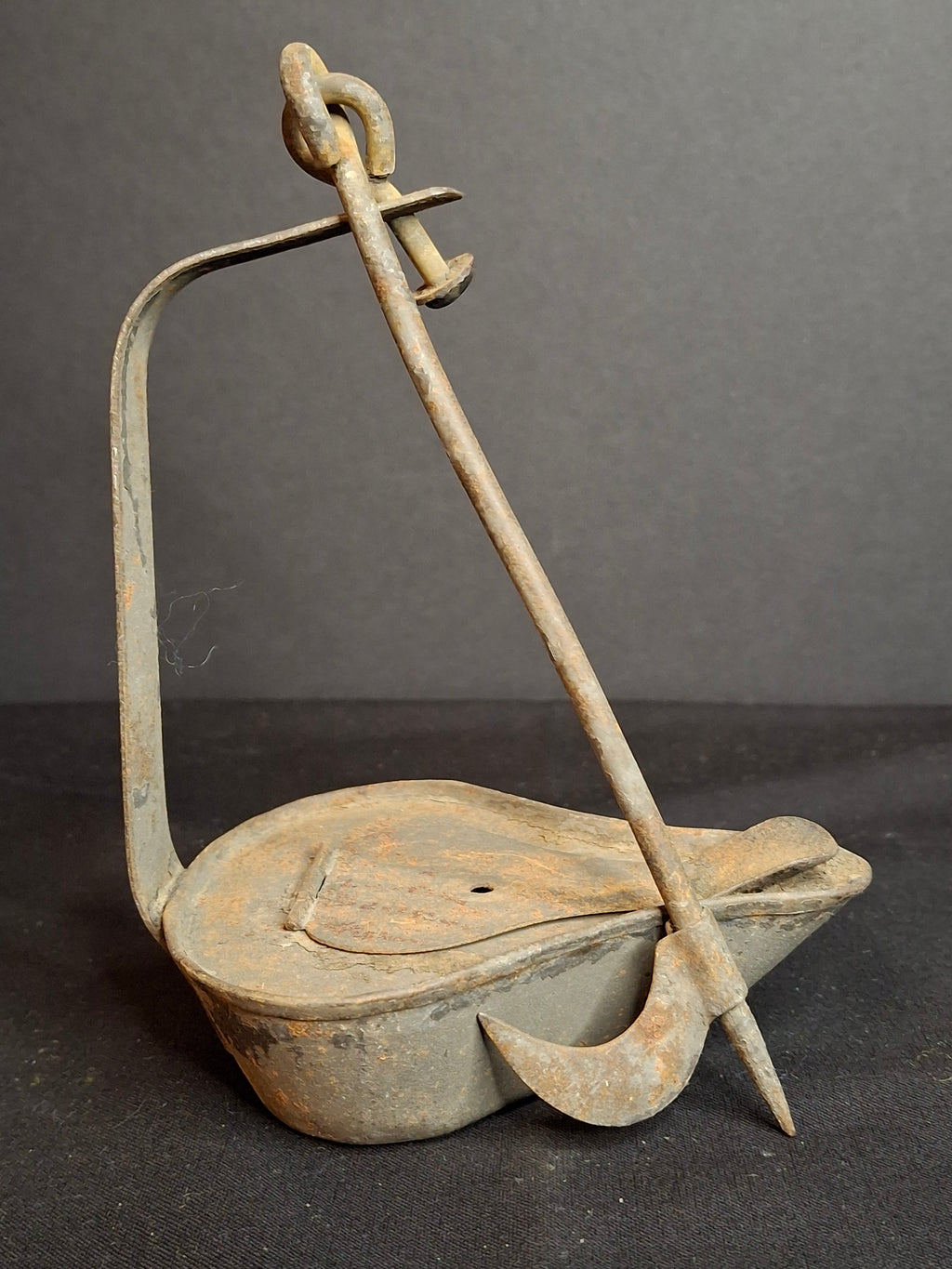 Antique 18th C Tin Betty Lamp Primitive Hand Wrought Grease Fat Oil Light Hook Pick