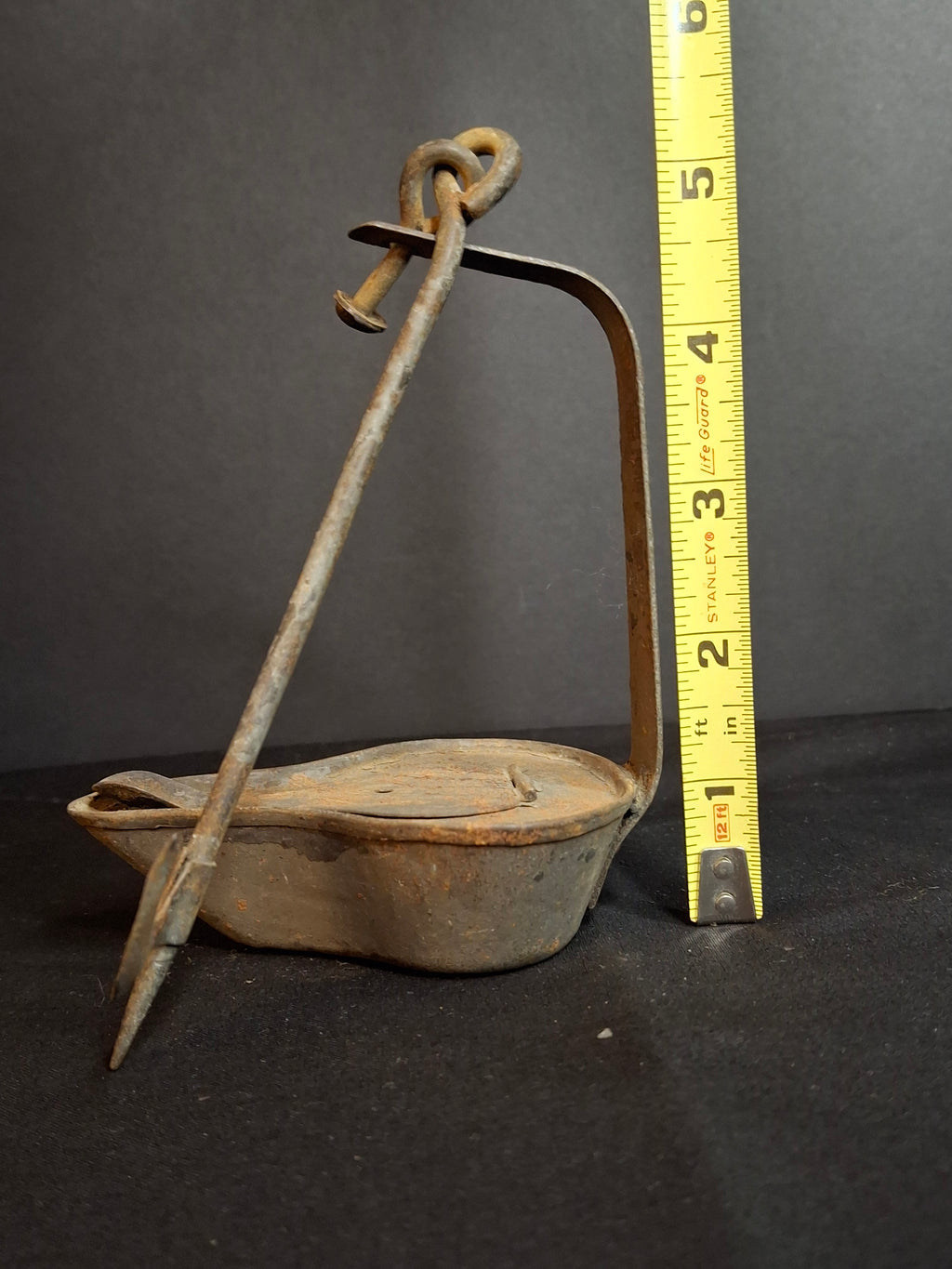 Antique 18th C Tin Betty Lamp Primitive Hand Wrought Grease Fat Oil Light Hook Pick