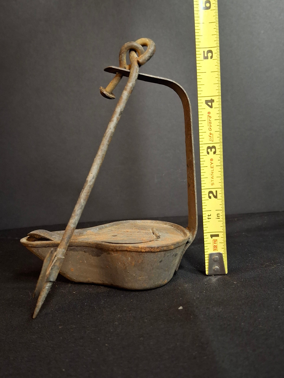Antique 18th C Tin Betty Lamp Primitive Hand Wrought Grease Fat Oil Light Hook Pick