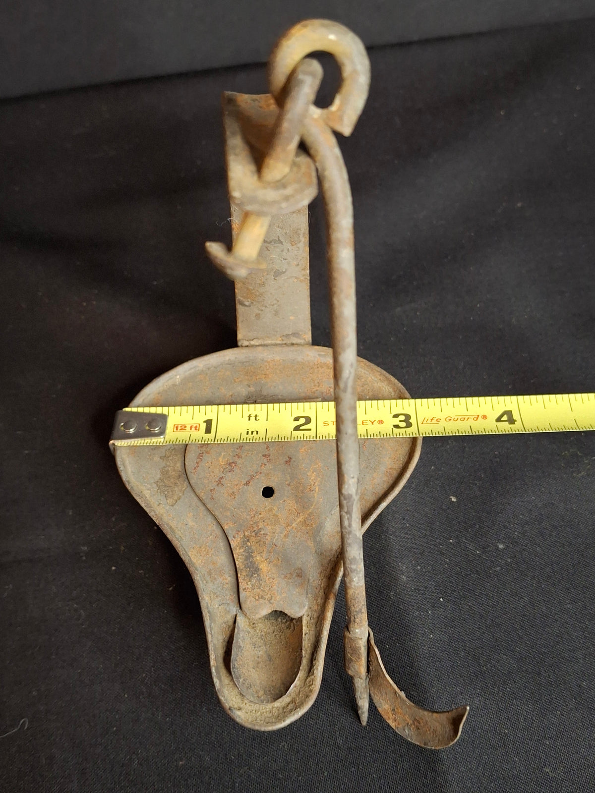 Antique 18th C Tin Betty Lamp Primitive Hand Wrought Grease Fat Oil Light Hook Pick