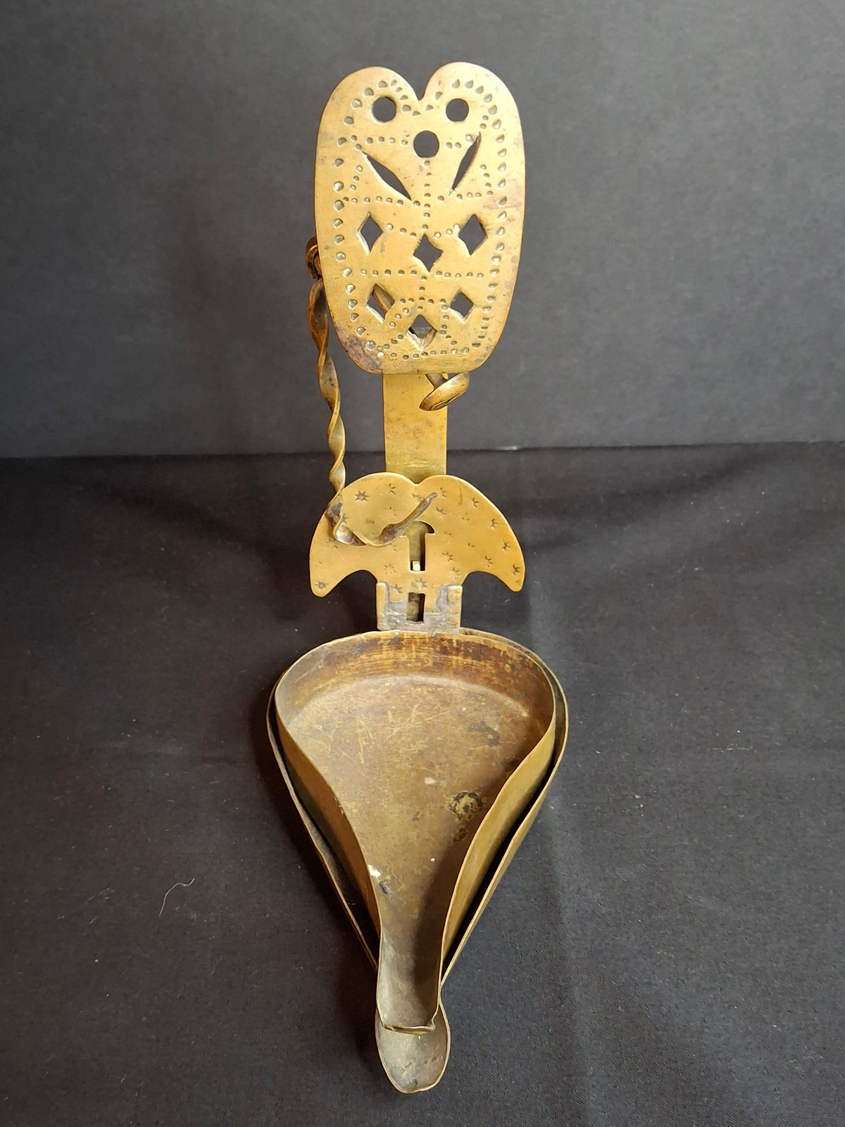 18th Century RARE MUSEUM GRADE Antique Huge Brass Double Cruise Crusie Phoebe Lamp 8.5" Pierced Backplate Marked