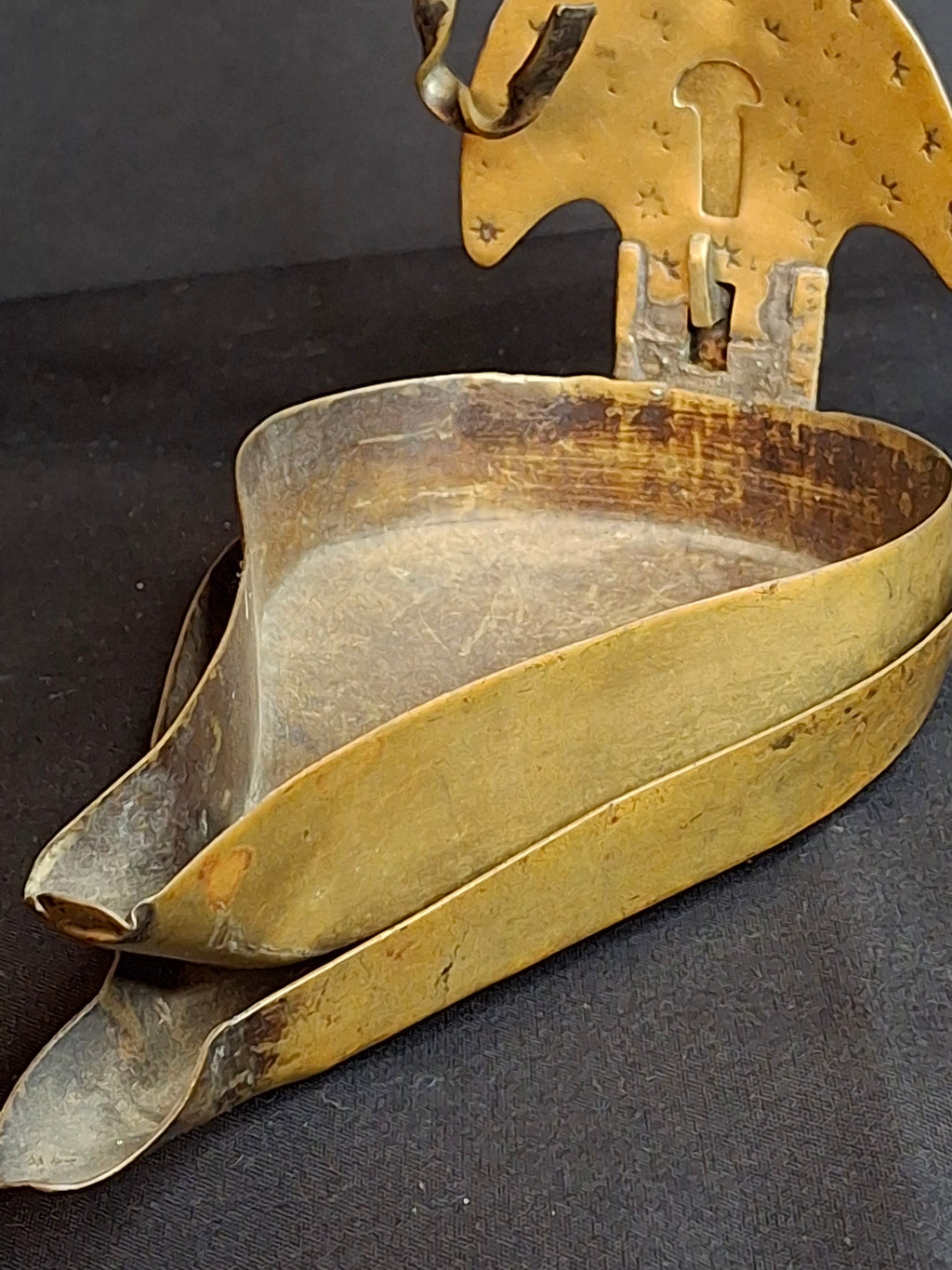 18th Century RARE MUSEUM GRADE Antique Huge Brass Double Cruise Crusie Phoebe Lamp 8.5" Pierced Backplate Marked