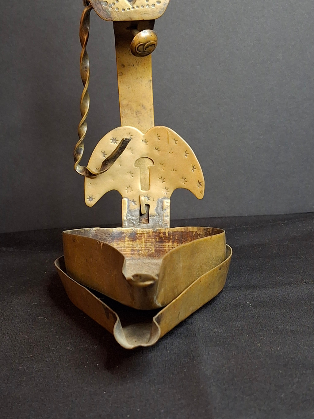 18th Century RARE MUSEUM GRADE Antique Huge Brass Double Cruise Crusie Phoebe Lamp 8.5" Pierced Backplate Marked