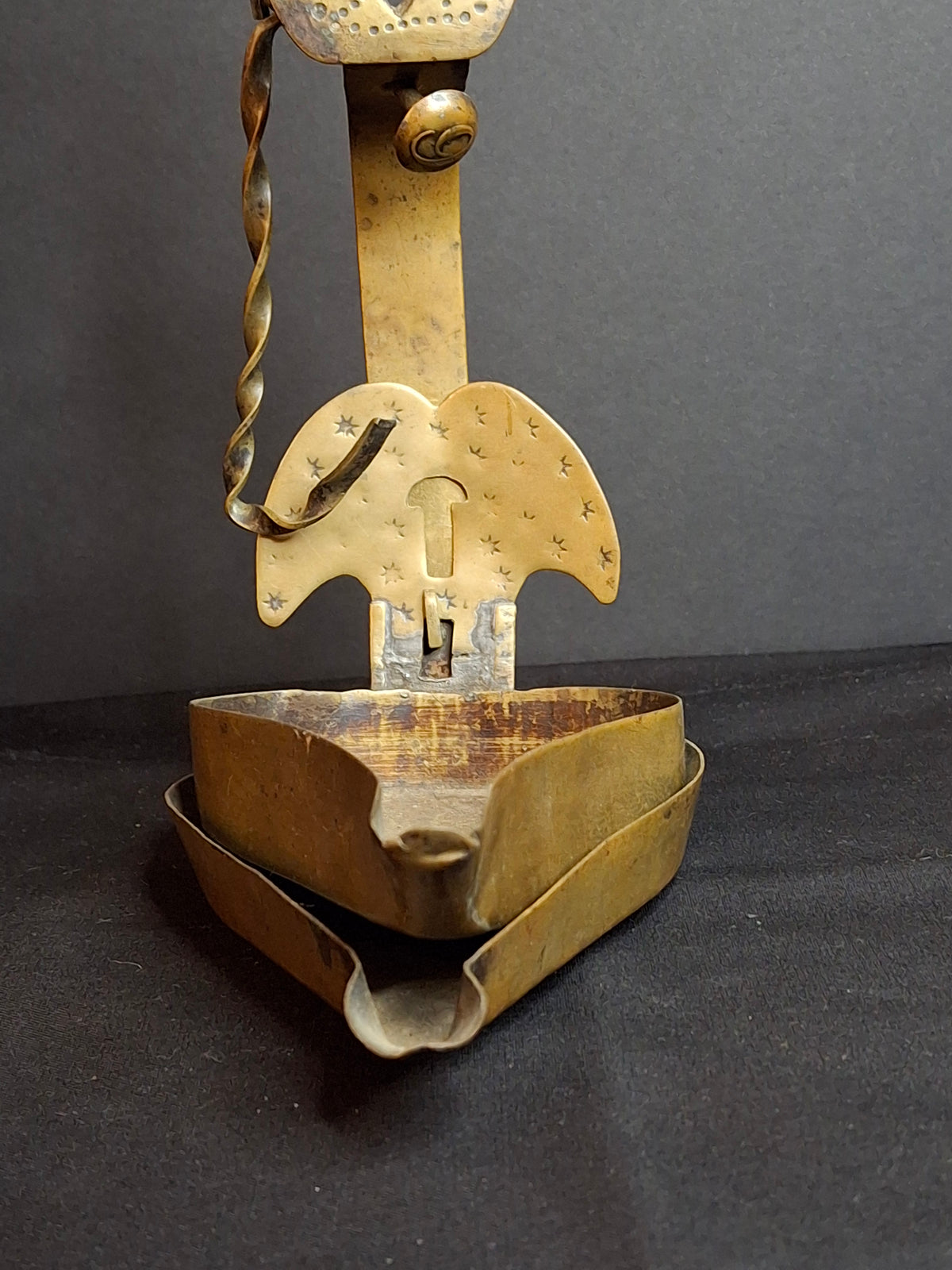 18th Century RARE MUSEUM GRADE Antique Huge Brass Double Cruise Crusie Phoebe Lamp 8.5" Pierced Backplate Marked