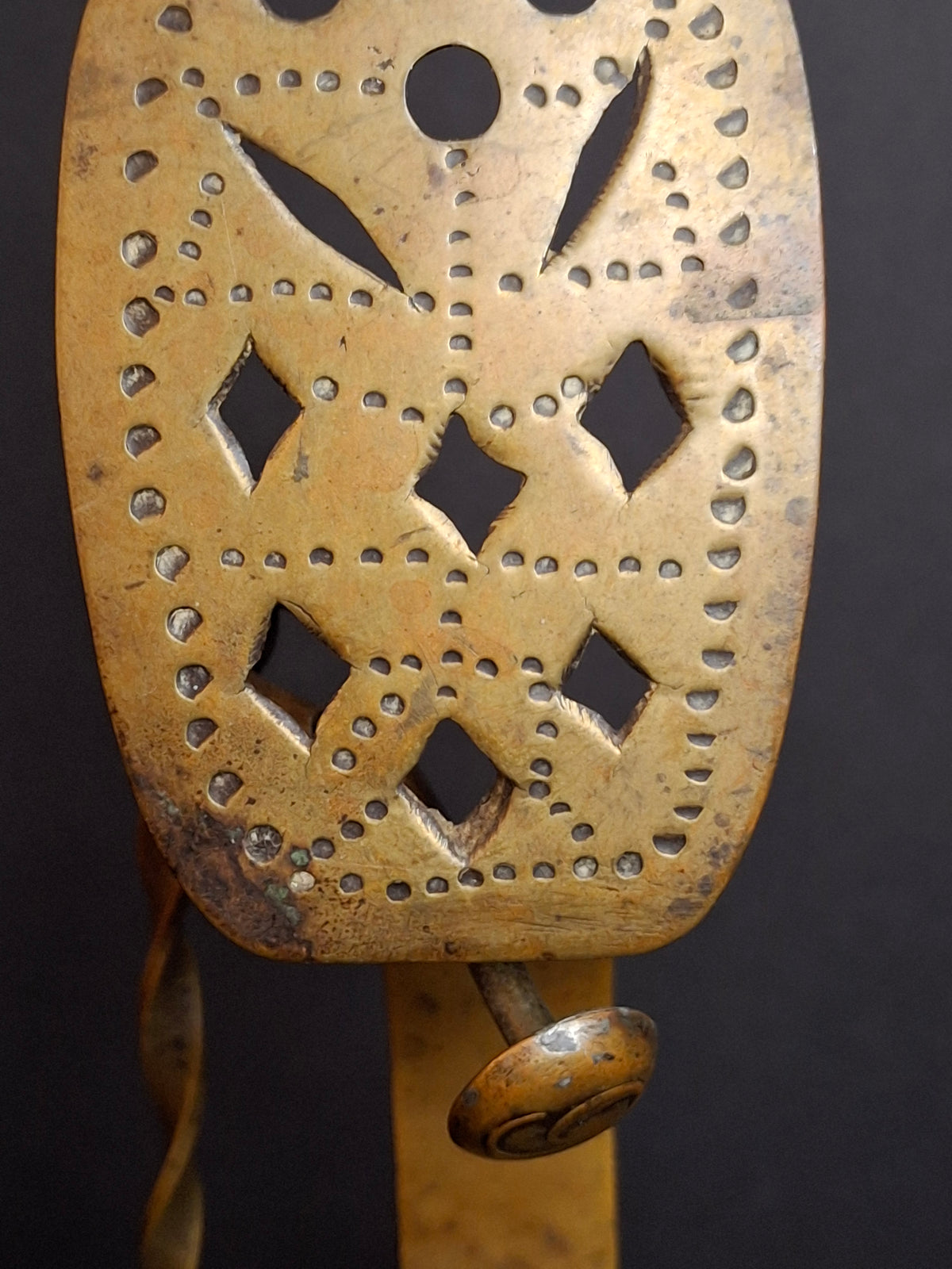 18th Century RARE MUSEUM GRADE Antique Huge Brass Double Cruise Crusie Phoebe Lamp 8.5" Pierced Backplate Marked