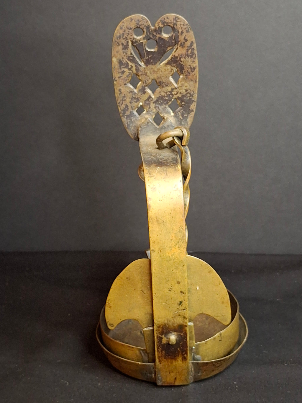 18th Century RARE MUSEUM GRADE Antique Huge Brass Double Cruise Crusie Phoebe Lamp 8.5" Pierced Backplate Marked