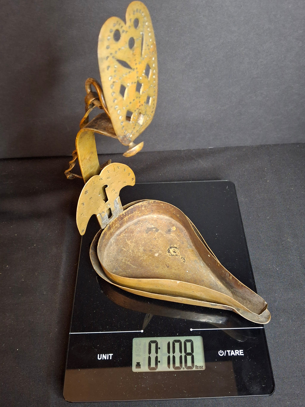 18th Century RARE MUSEUM GRADE Antique Huge Brass Double Cruise Crusie Phoebe Lamp 8.5" Pierced Backplate Marked