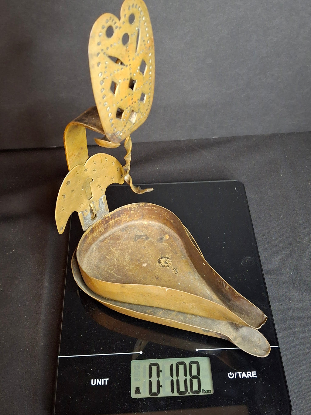 18th Century RARE MUSEUM GRADE Antique Huge Brass Double Cruise Crusie Phoebe Lamp 8.5" Pierced Backplate Marked