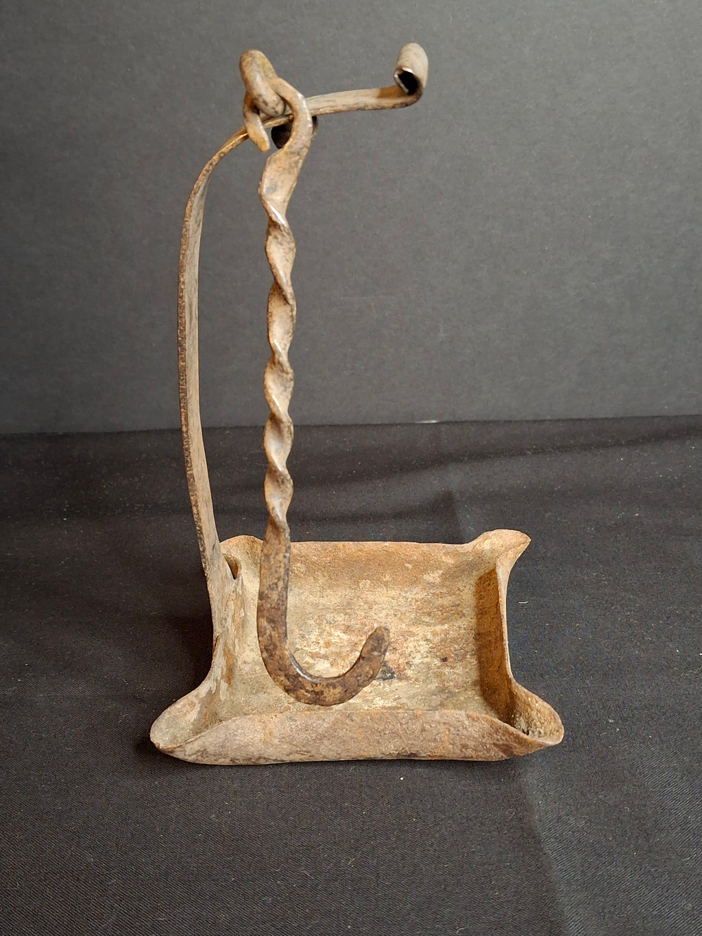 18th Century Hand Forged Wrought Iron 4-Wick Fat Lamp Primitive Square Lard Grease Crusie