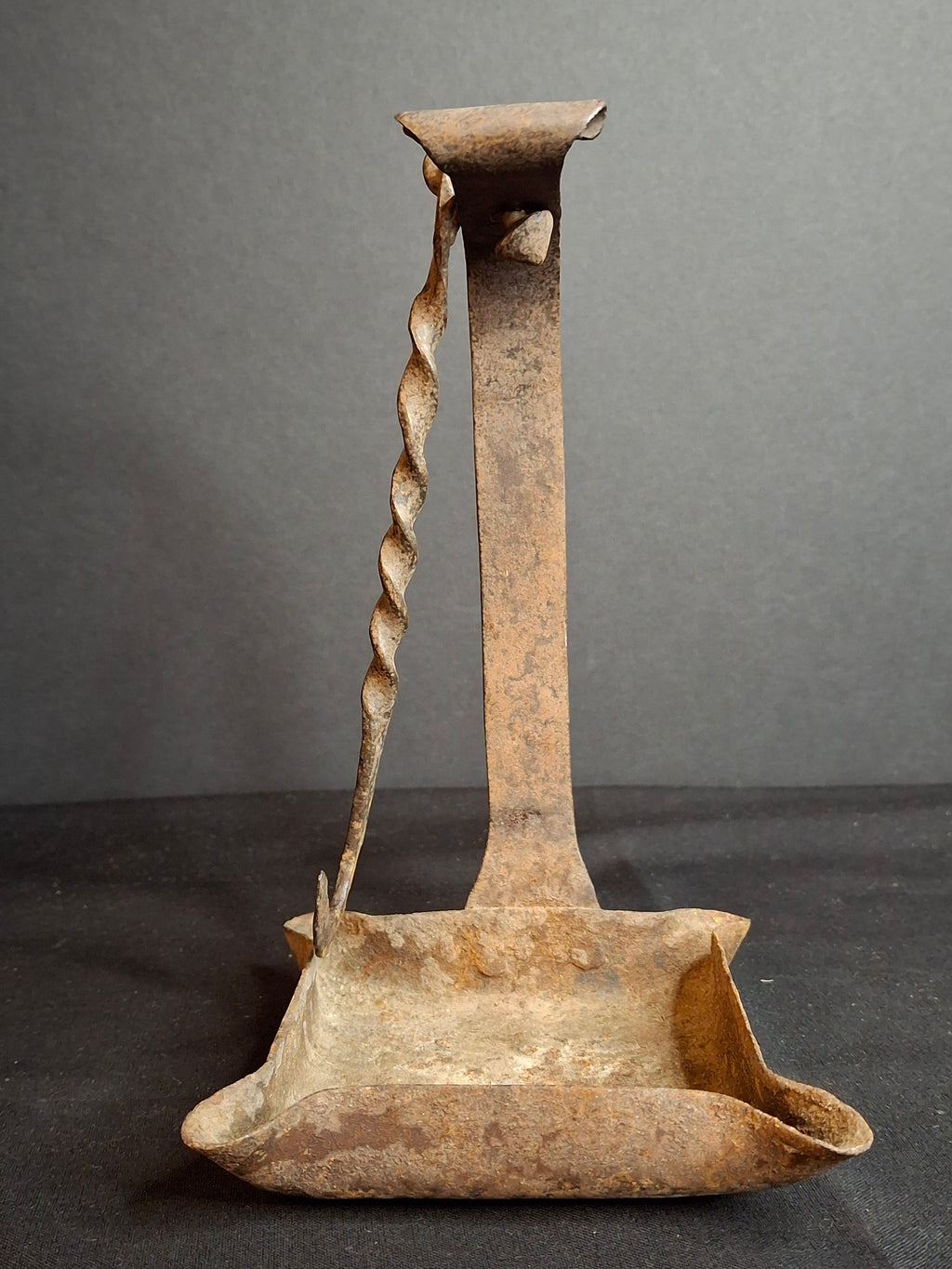 18th Century Hand Forged Wrought Iron 4-Wick Fat Lamp Primitive Square Lard Grease Crusie