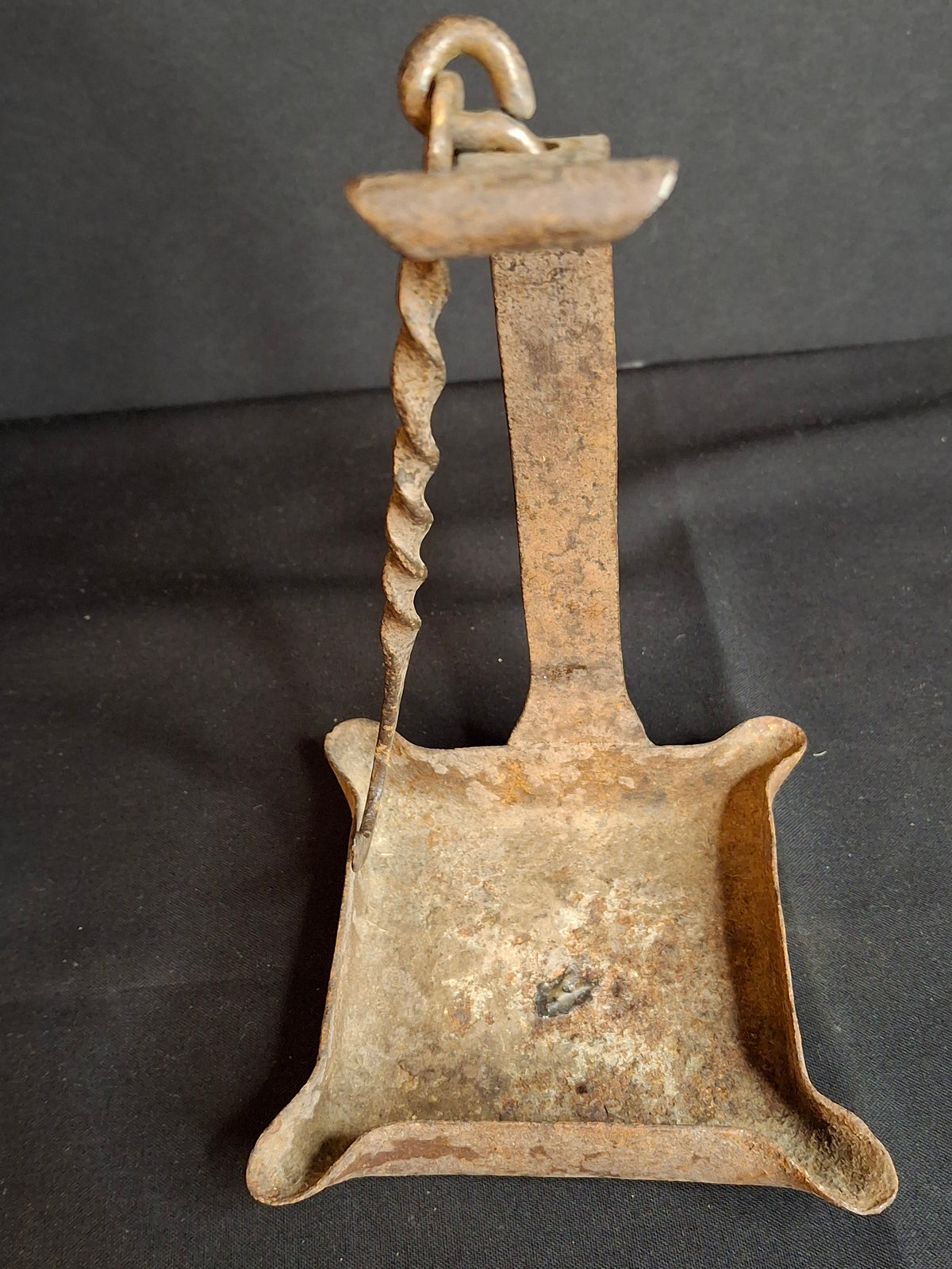 18th Century Hand Forged Wrought Iron 4-Wick Fat Lamp Primitive Square Lard Grease Crusie