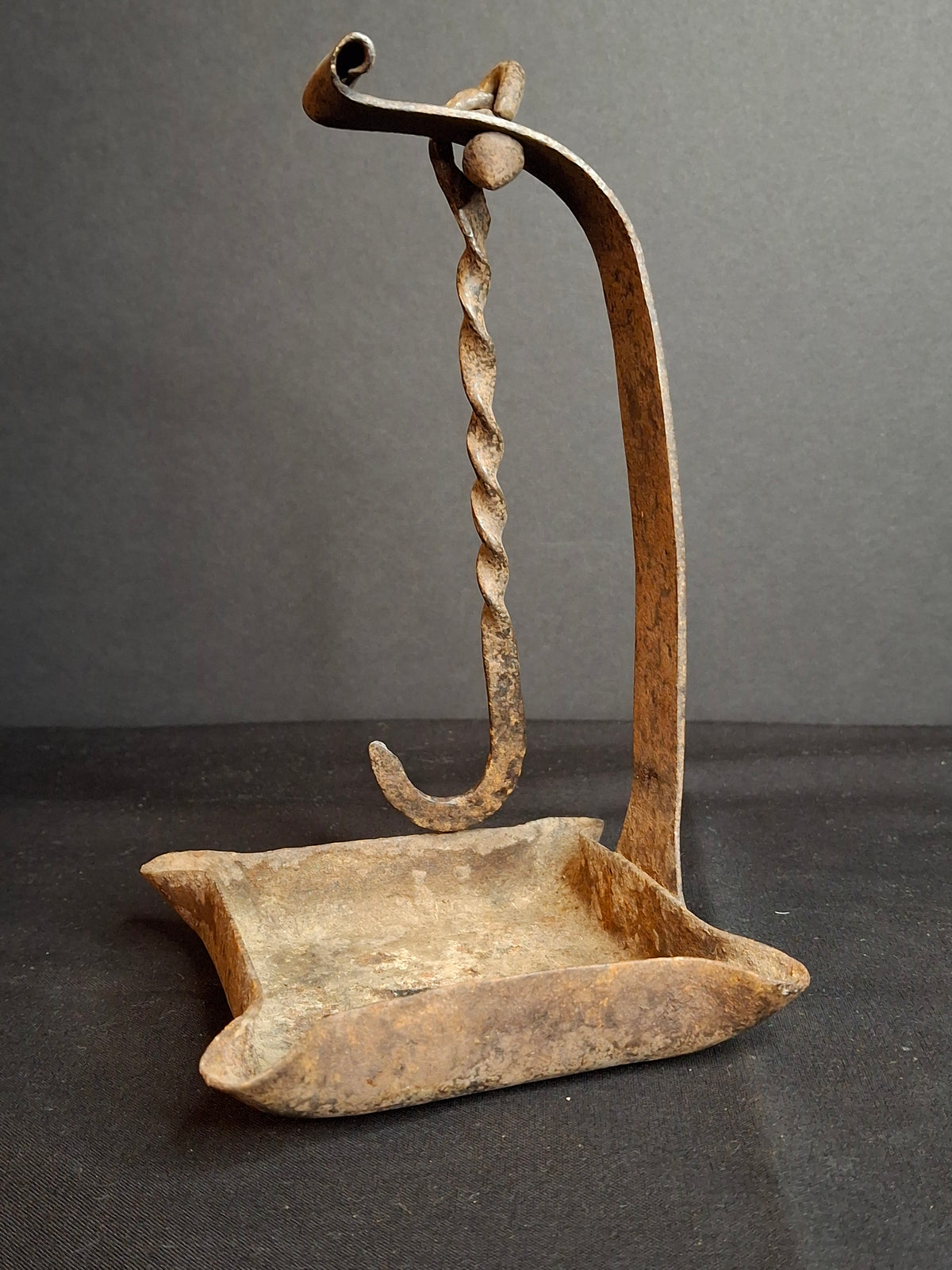18th Century Hand Forged Wrought Iron 4-Wick Fat Lamp Primitive Square Lard Grease Crusie