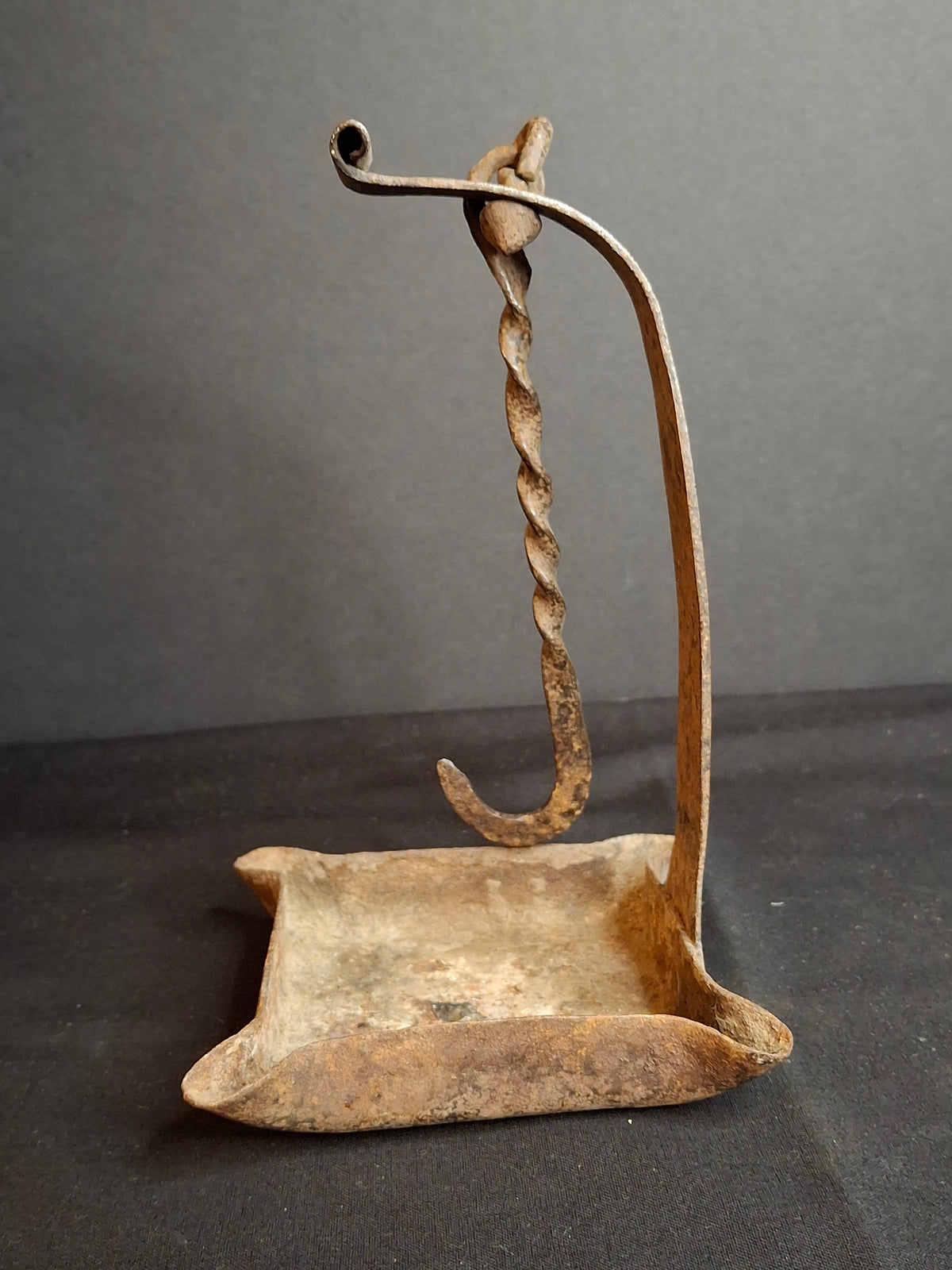 18th Century Hand Forged Wrought Iron 4-Wick Fat Lamp Primitive Square Lard Grease Crusie
