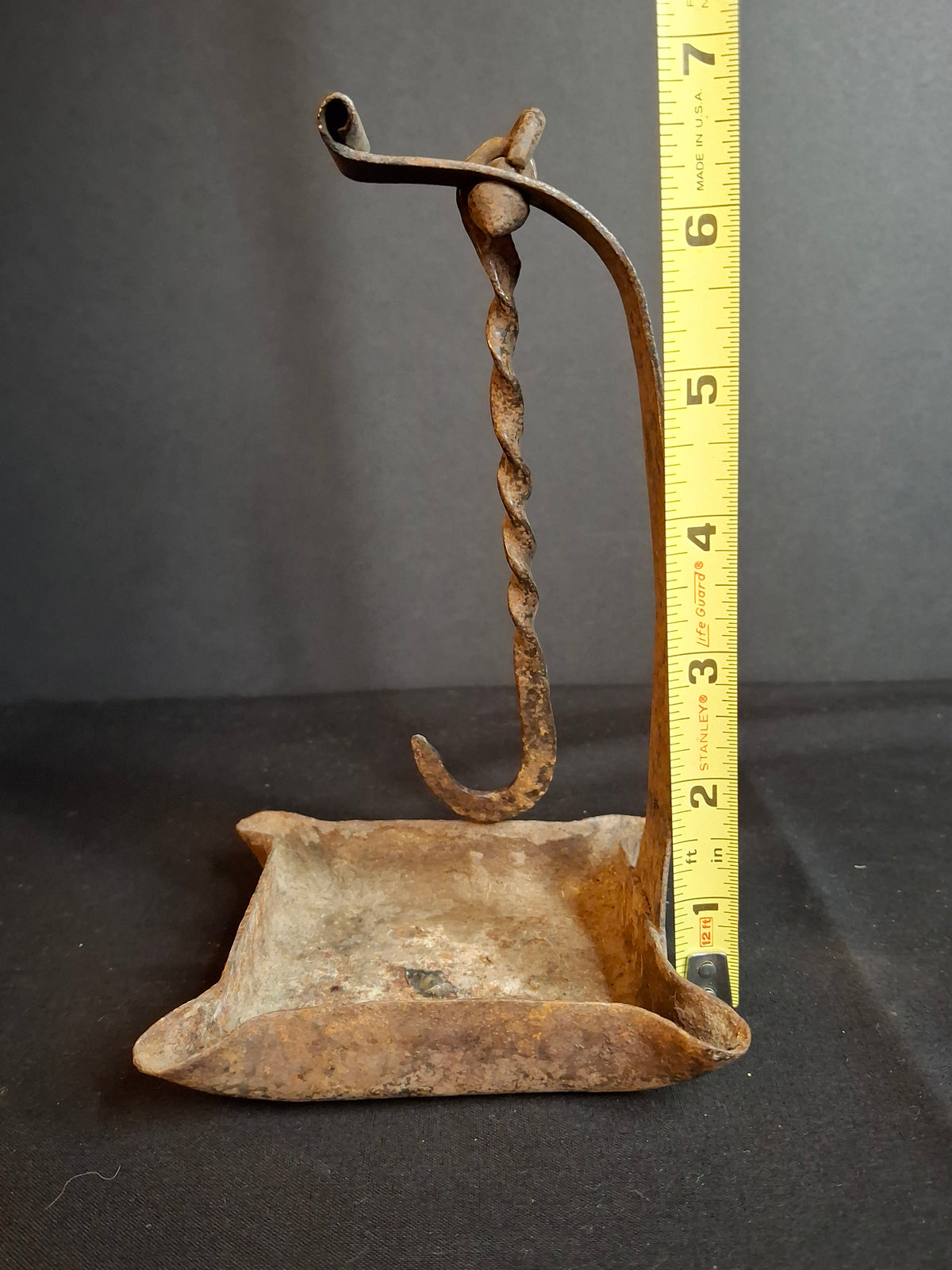 18th Century Hand Forged Wrought Iron 4-Wick Fat Lamp Primitive Square Lard Grease Crusie