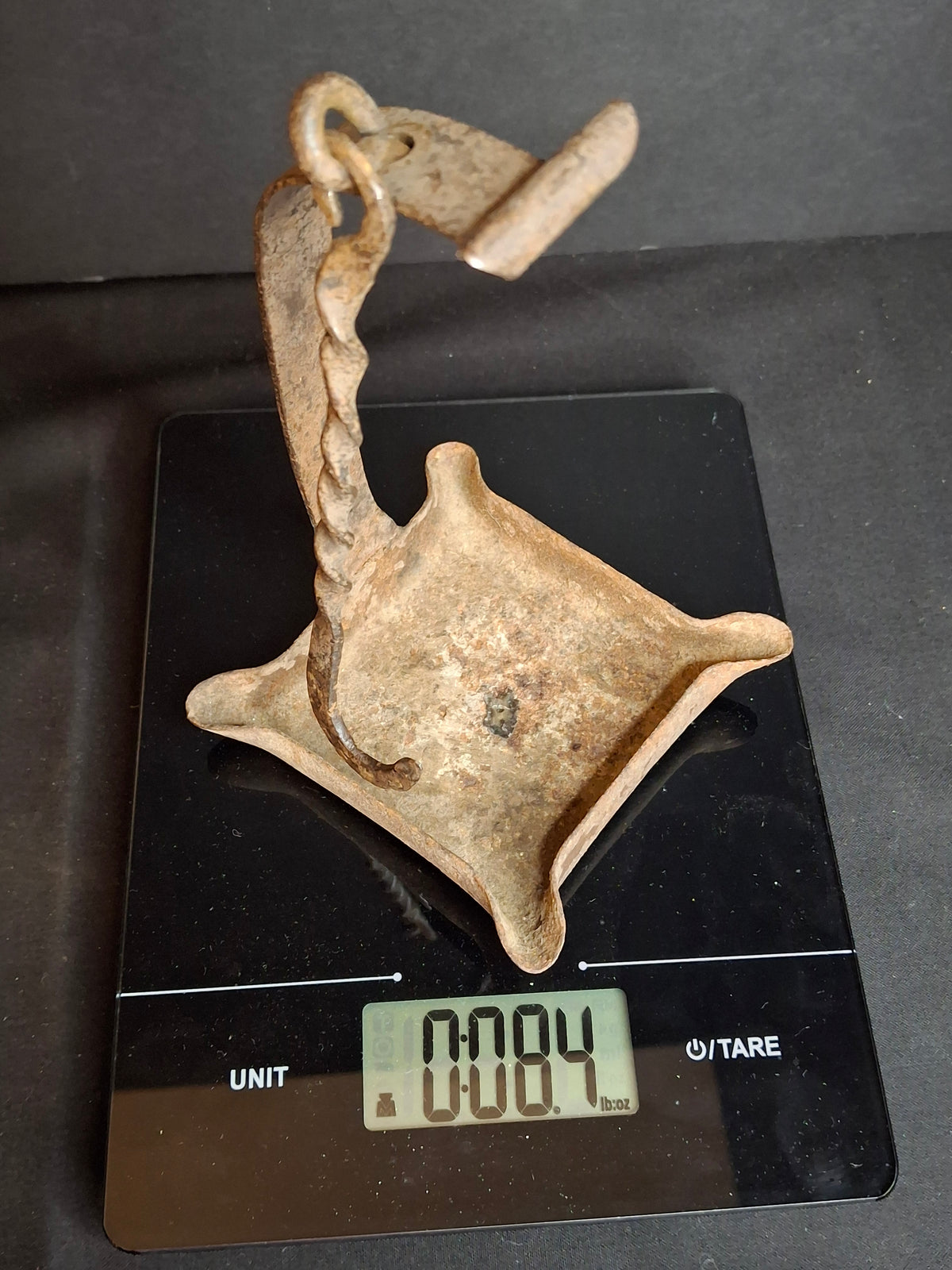 18th Century Hand Forged Wrought Iron 4-Wick Fat Lamp Primitive Square Lard Grease Crusie