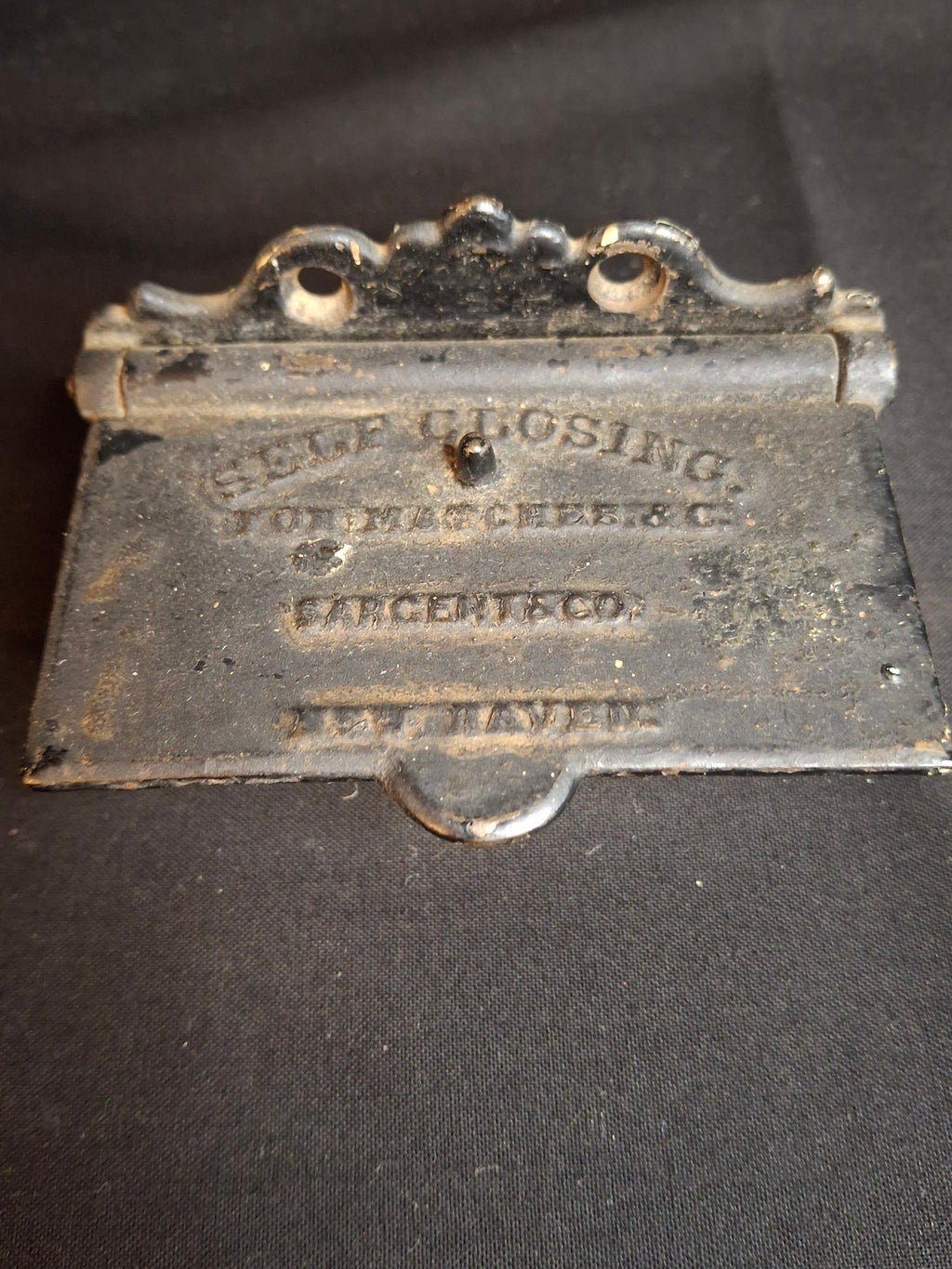 Antique Cast Iron Wall Self Closing Match Safe Box Sargent & Co New Haven CT