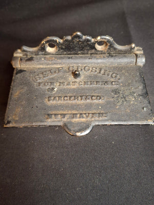 Antique Cast Iron Wall Self Closing Match Safe Box Sargent & Co New Haven CT